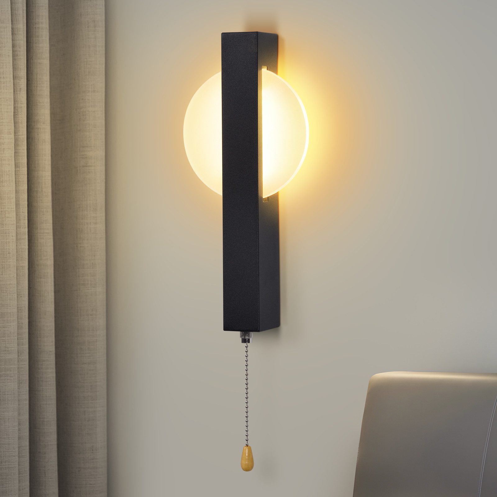 Nettlife LED Wandleuchte Innen Schwarz Modern Flurlempe mit Zugschalter 300 günstig online kaufen