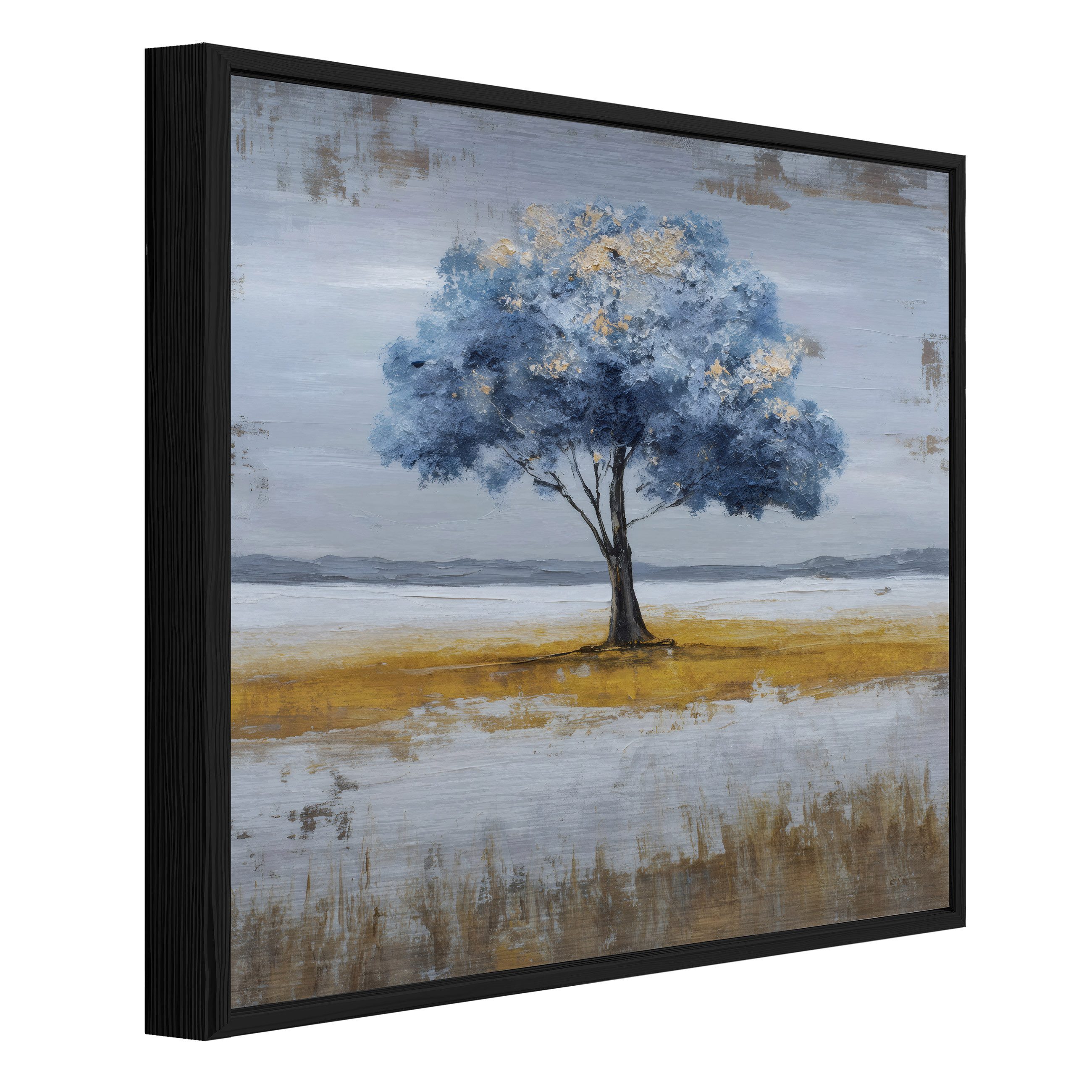 Wallarena Metallbild Baum Natur grau gold Wanddeko Bilder mit Rahmen Wohnzimmer, Baum (Packung, 1 St), Bilder mit Rahmen Metallbilder Modern Wanddeko gross XXL