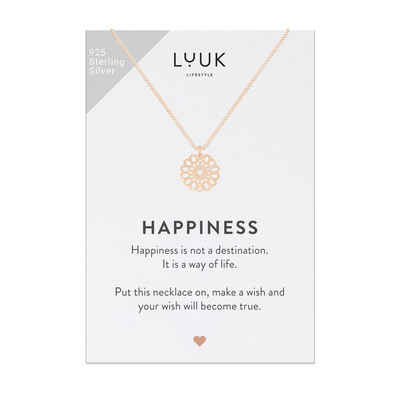 LUUK LIFESTYLE Silberkette Mandala, HAPPINESS Geschenkkarte, Mandala Muster, Zen Schmuck für Yoga, Entspannung, Freizeitmode, tägliches Tragen, verstellbare Kette, Rosé