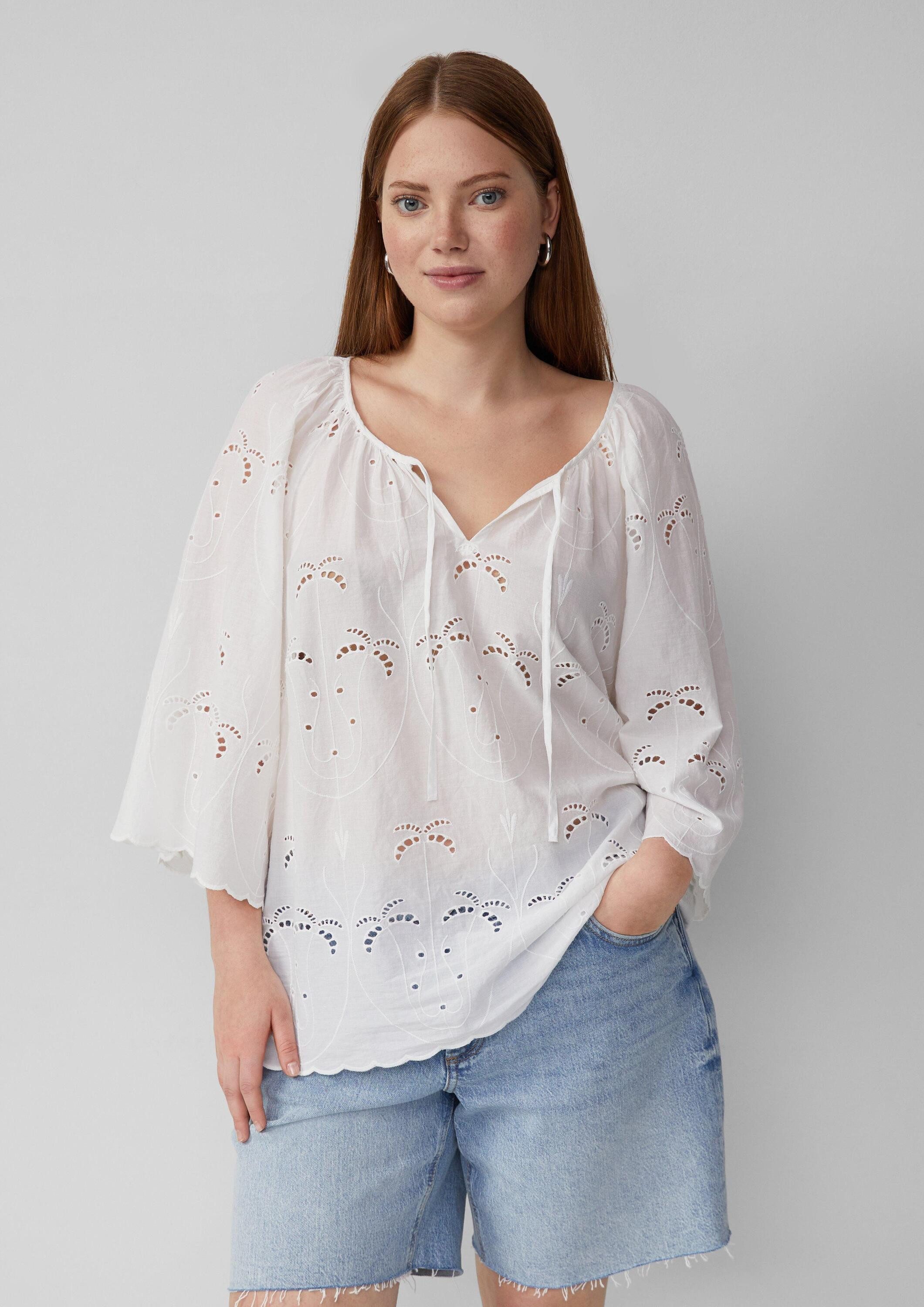 Kurzarmbluse Bluse Bluse mit Lochspitzen-Details
