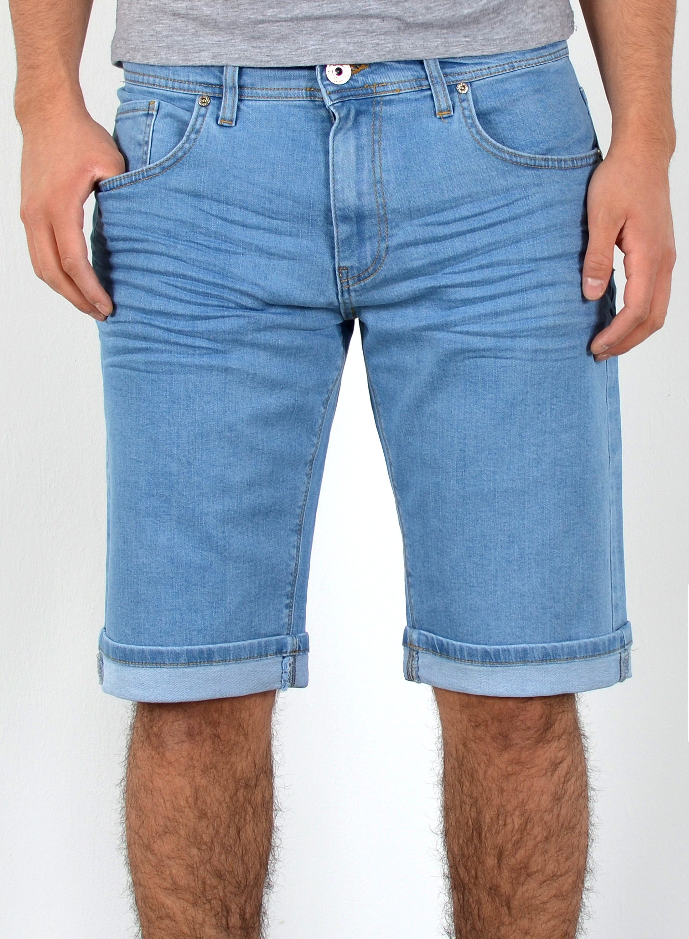 ESRA Jeansshorts A360 Herren Jeans Shorts Hose, bis Übergröße / Plussize Große Größe, Herren kurze Jeans Hose mit 5 Pocket, Herrren kurze Jeanshose mit Stretch, Jeansshorts mit Rissen Destroyed Look, Herren Capri Jeans Herren Capri Hose Herren Capri Jeanshose, Herren Shorts Jeans Straight Regular Comfort Himmelblau A397 | Jeansshorts