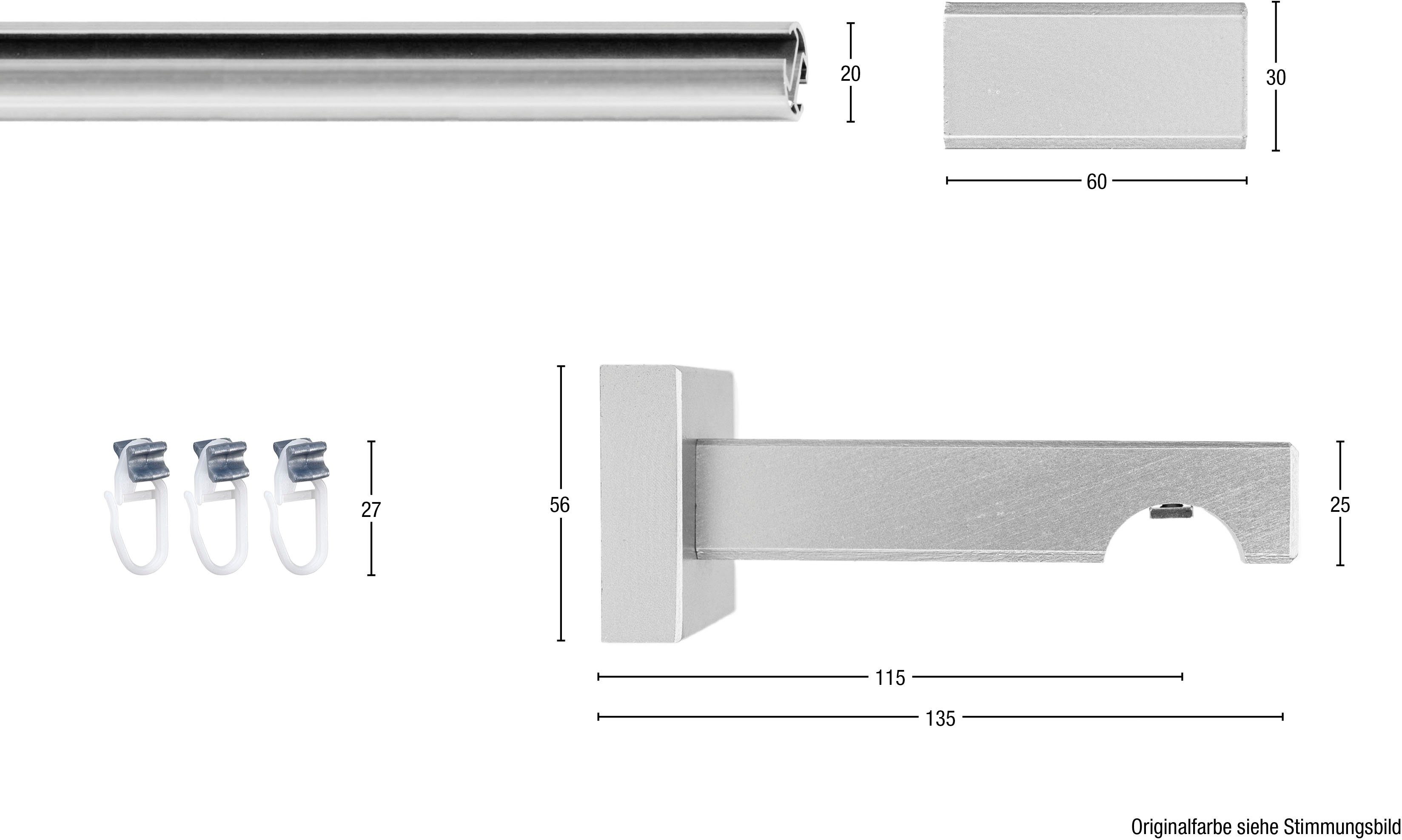 GARESA Gardinenschiene Cubus, Quader Innenlauf, 1-läufig, Wunschmaßlänge, mit Bohren, verschraubt, Innenlauf-Vorhanggarnitur, verlängerbar, Holz-Aluminium