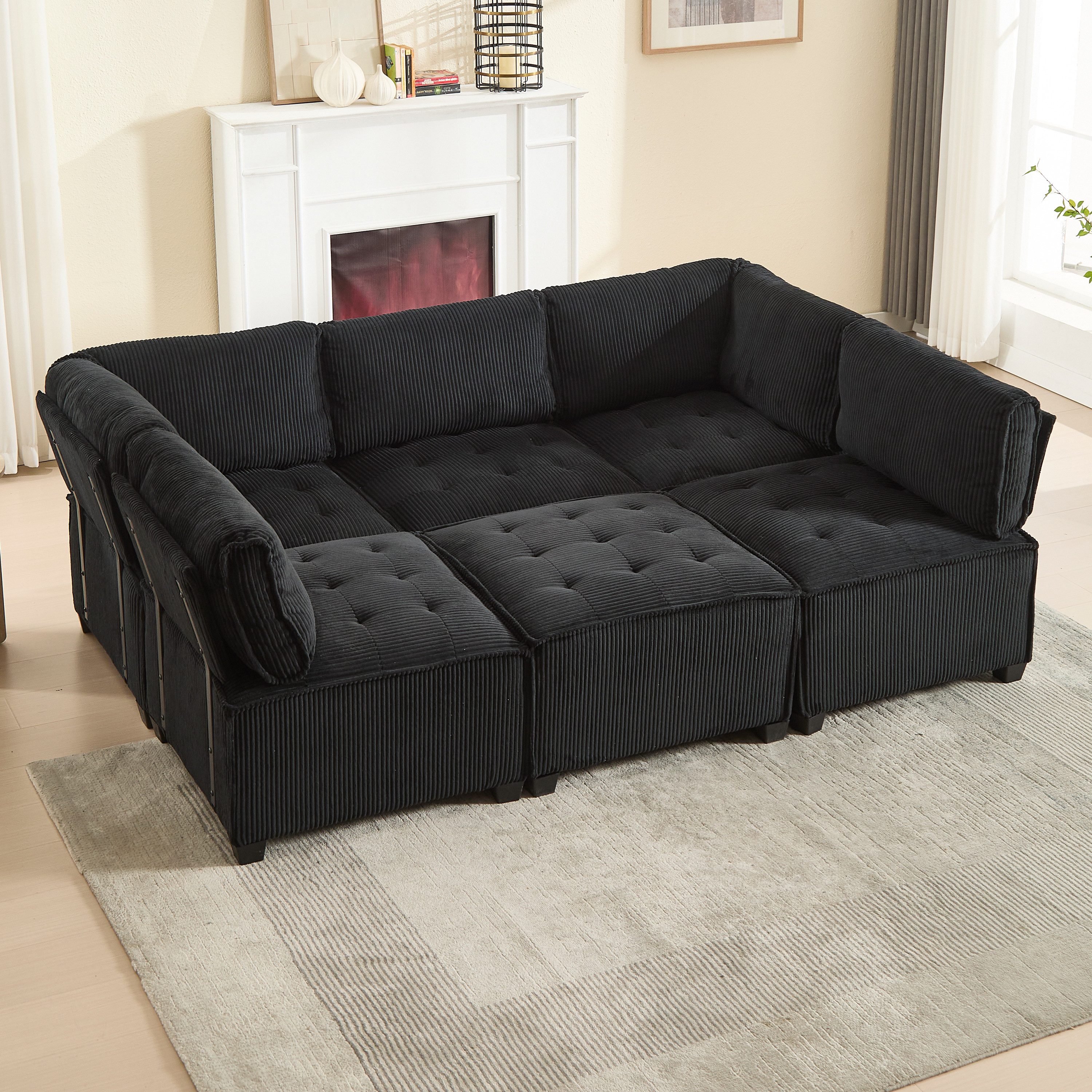 Odikalo Big-Sofa Lounge Schlafsofa 6-Sitzer-Sofa U/L-Form Cordstoff Stauraum Mehrfarbig