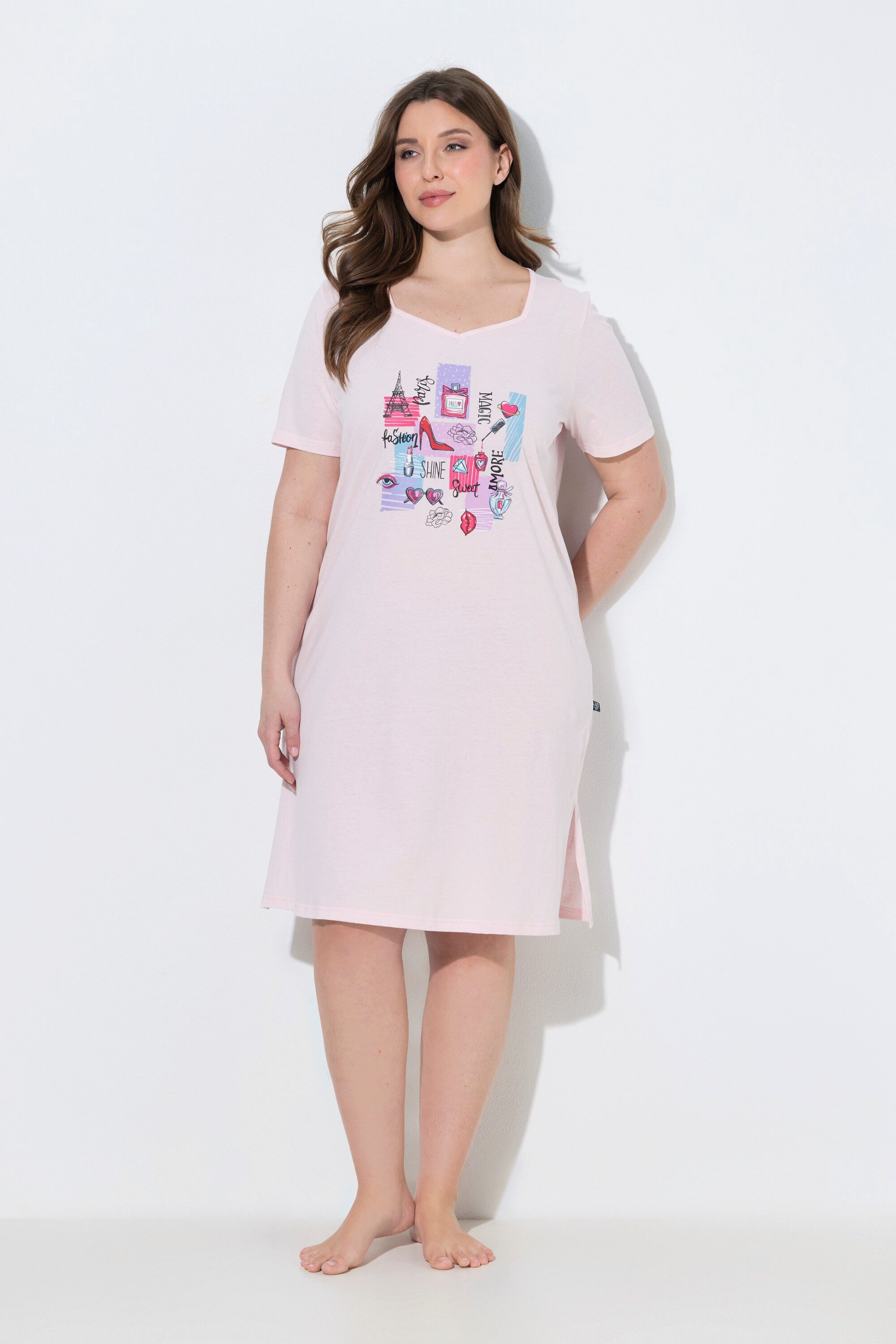 Ulla Popken Bigshirt Bigshirt Fashion-Motive Herzausschnitt Halbarm