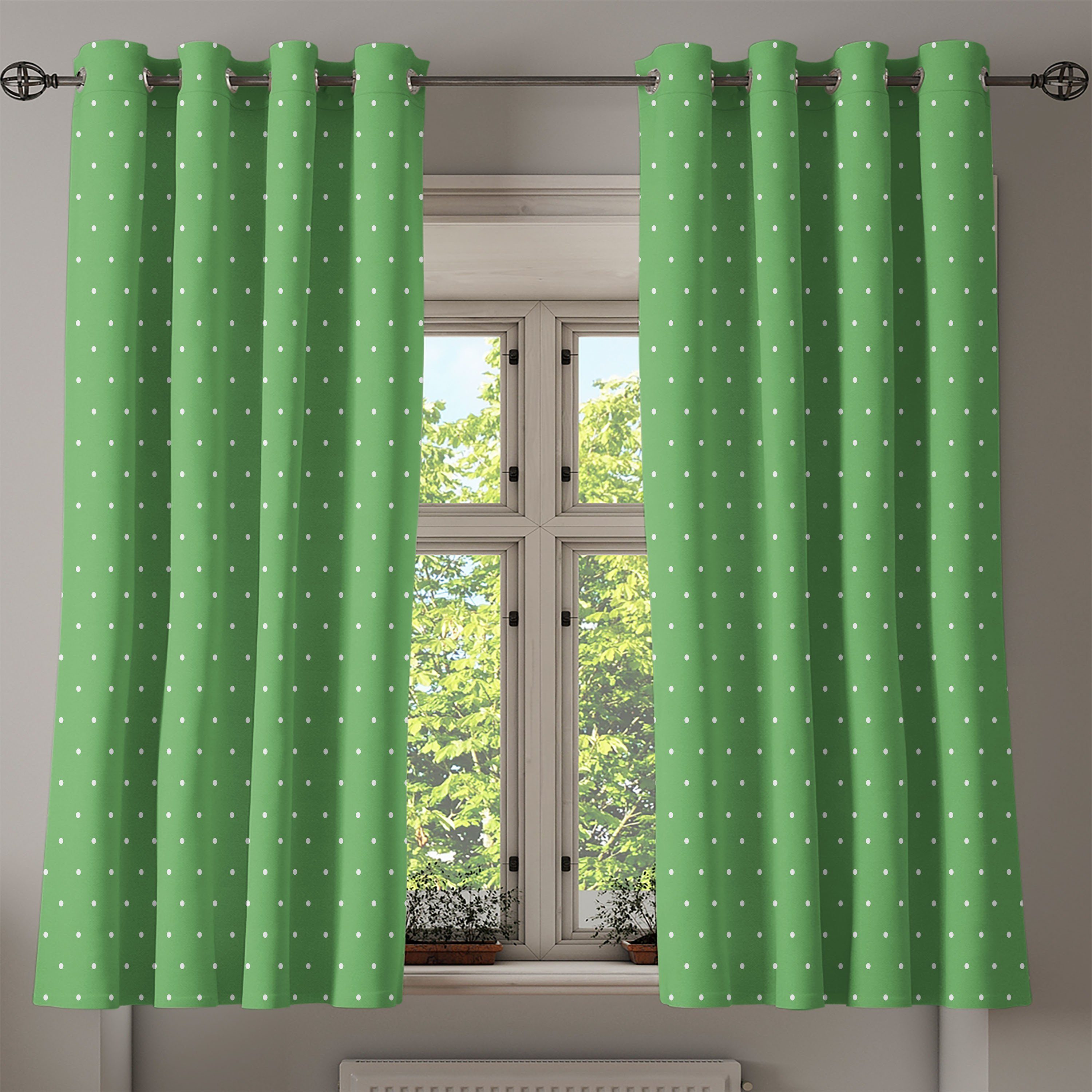 Retro Gardine Abakuhaus, Vintage für Dot 60s Dots Schlafzimmer 2-Panel-Fenstervorhänge Polka Wohnzimmer, Dekorative