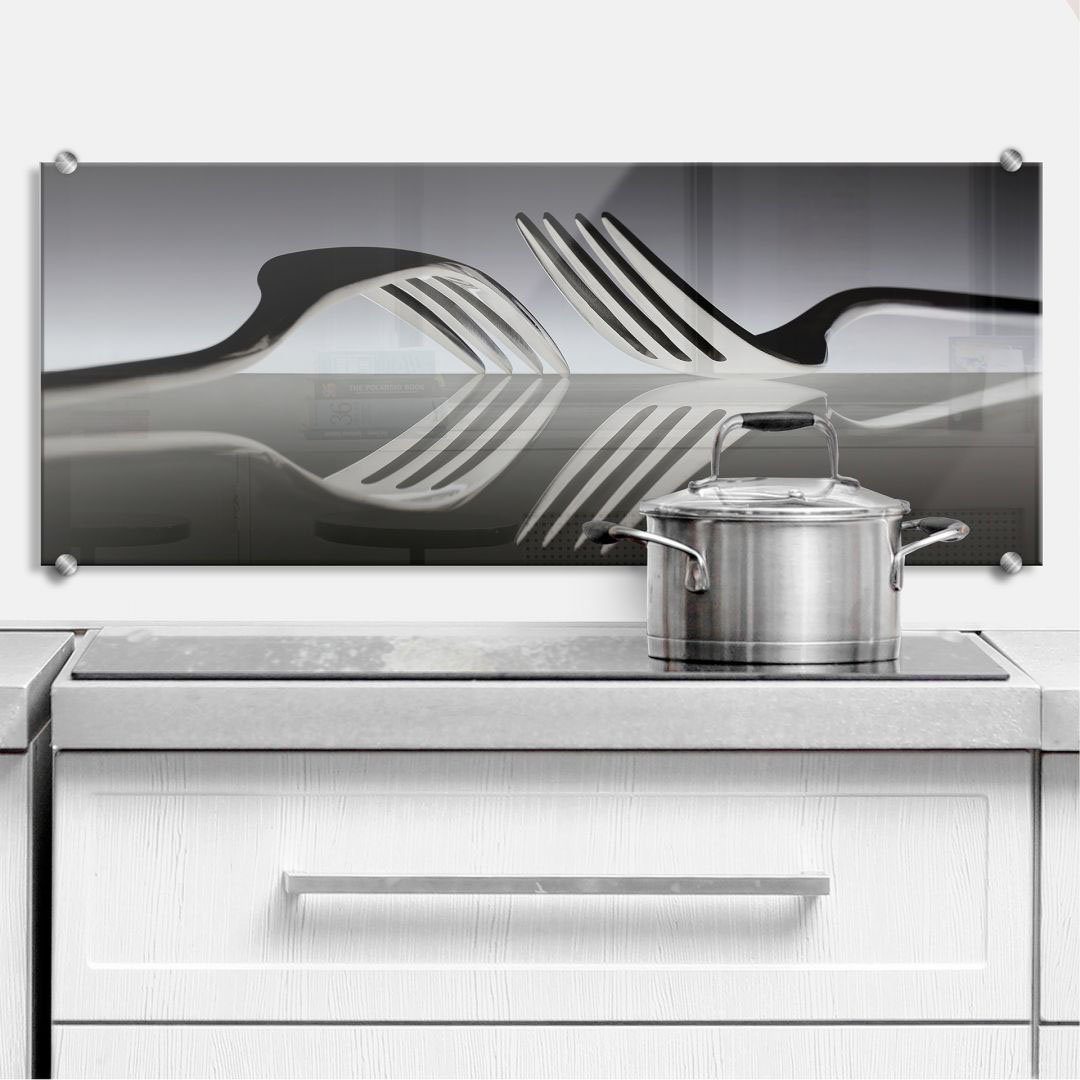 Küchenrückwand Panorama, Silber Wall-Art (1-tlg) Besteck