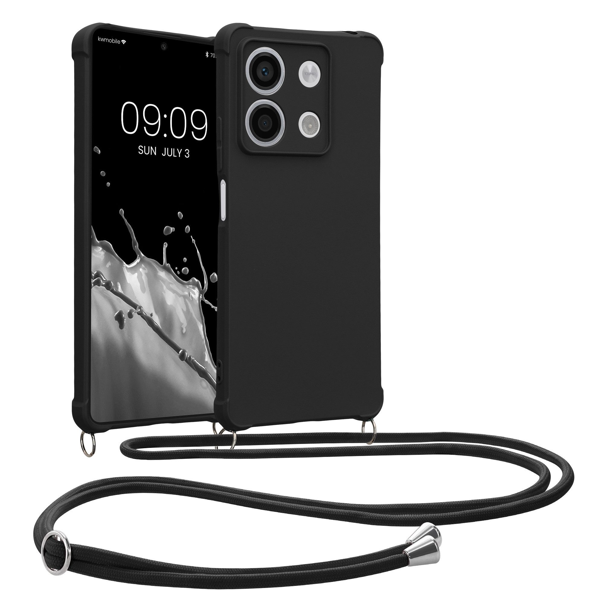 kwmobile Etui Hülle für Xiaomi Redmi Note 13 5G, mit Metall Kette zum Umhängen - Silikon Handy Cover Case Schutzhülle