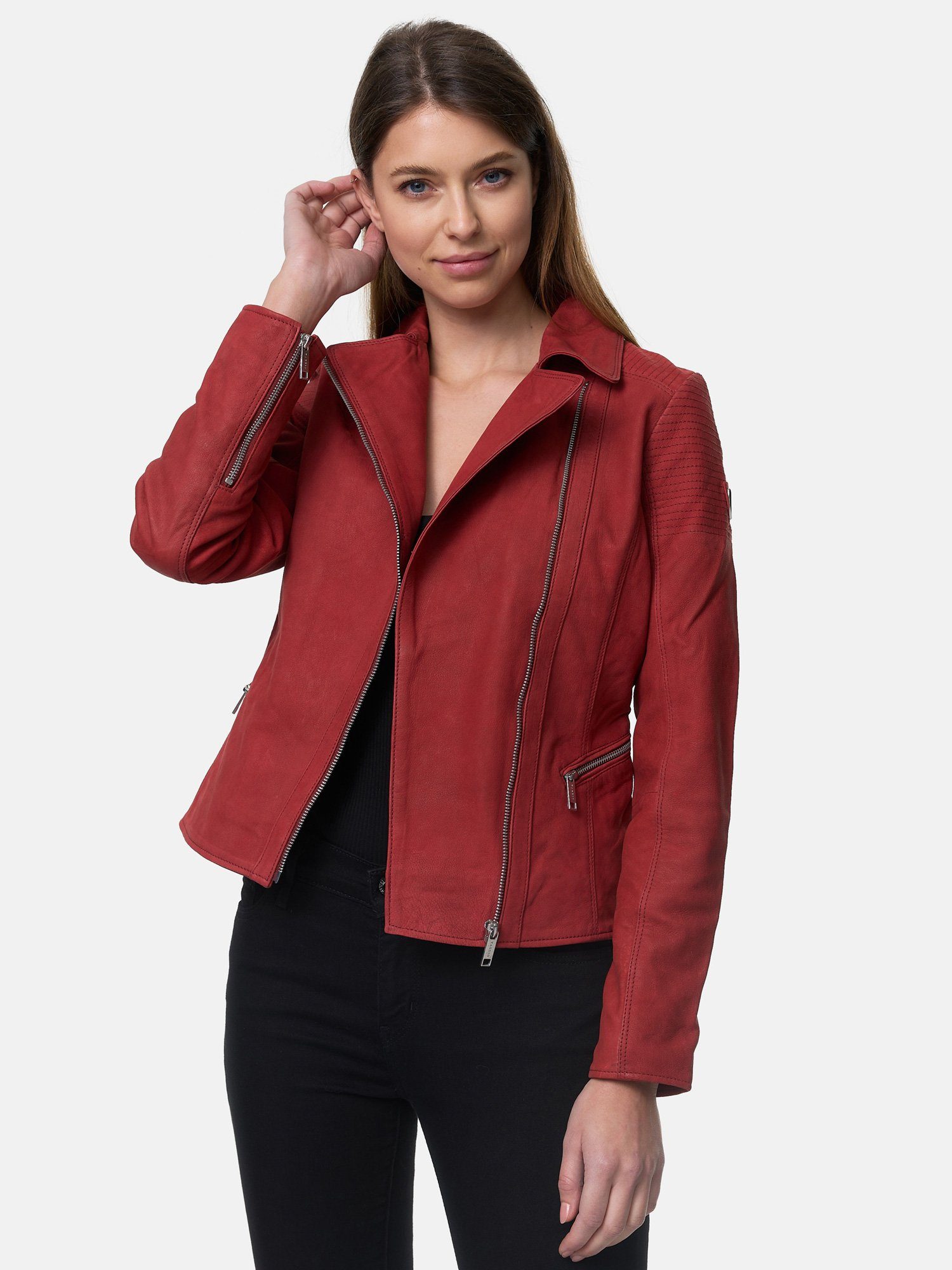 Tazzio Lederjacke F500 Damen Leder Jacke im Biker Look mit Zipper-Details & Reverskragen