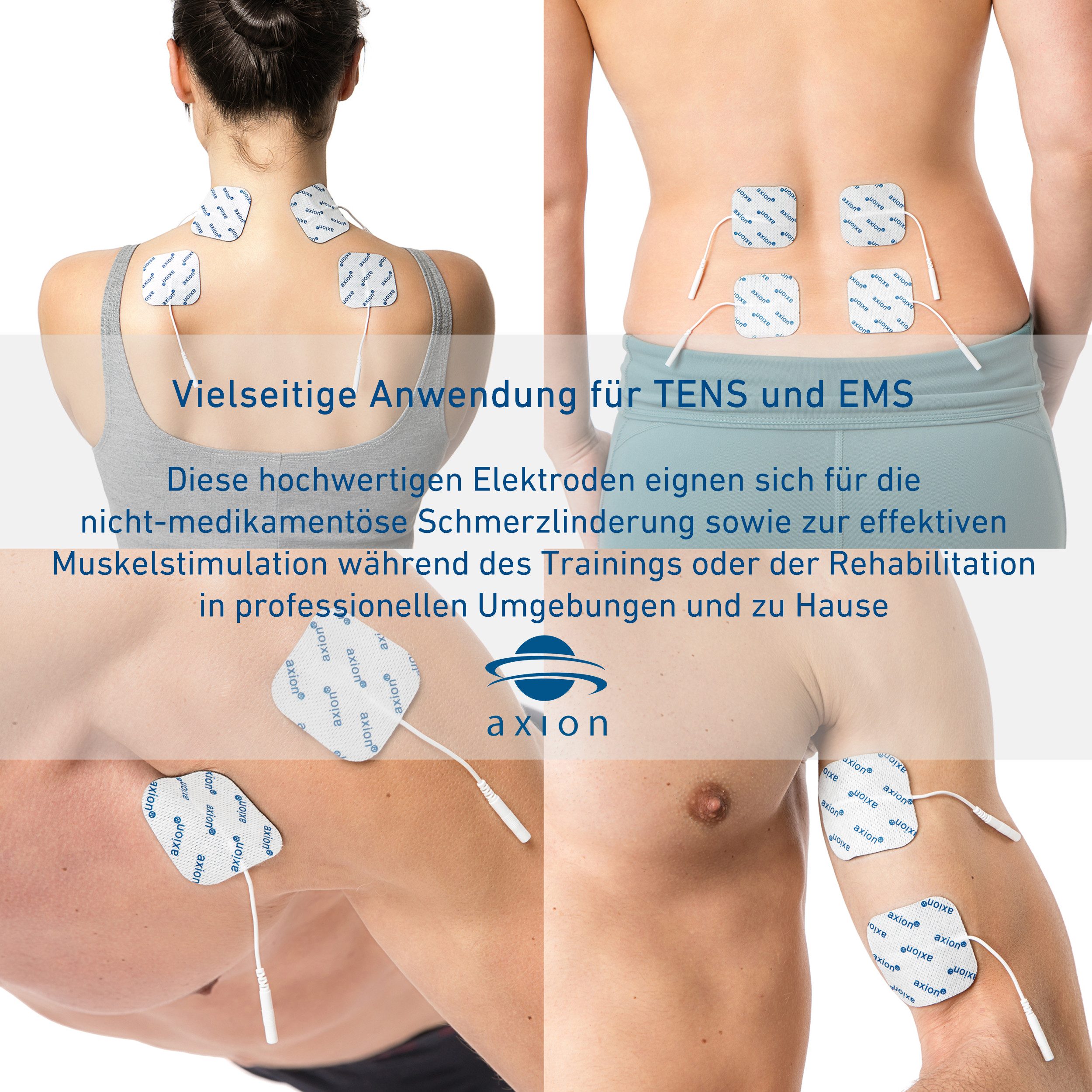Axion Elektrodenpads passend zu Prorelax, Promed, axion - 5x5cm, 2mm Steckanschluss, 20 St.,selbstklebende TENS EMS Elektroden für TENS EMS Geräte