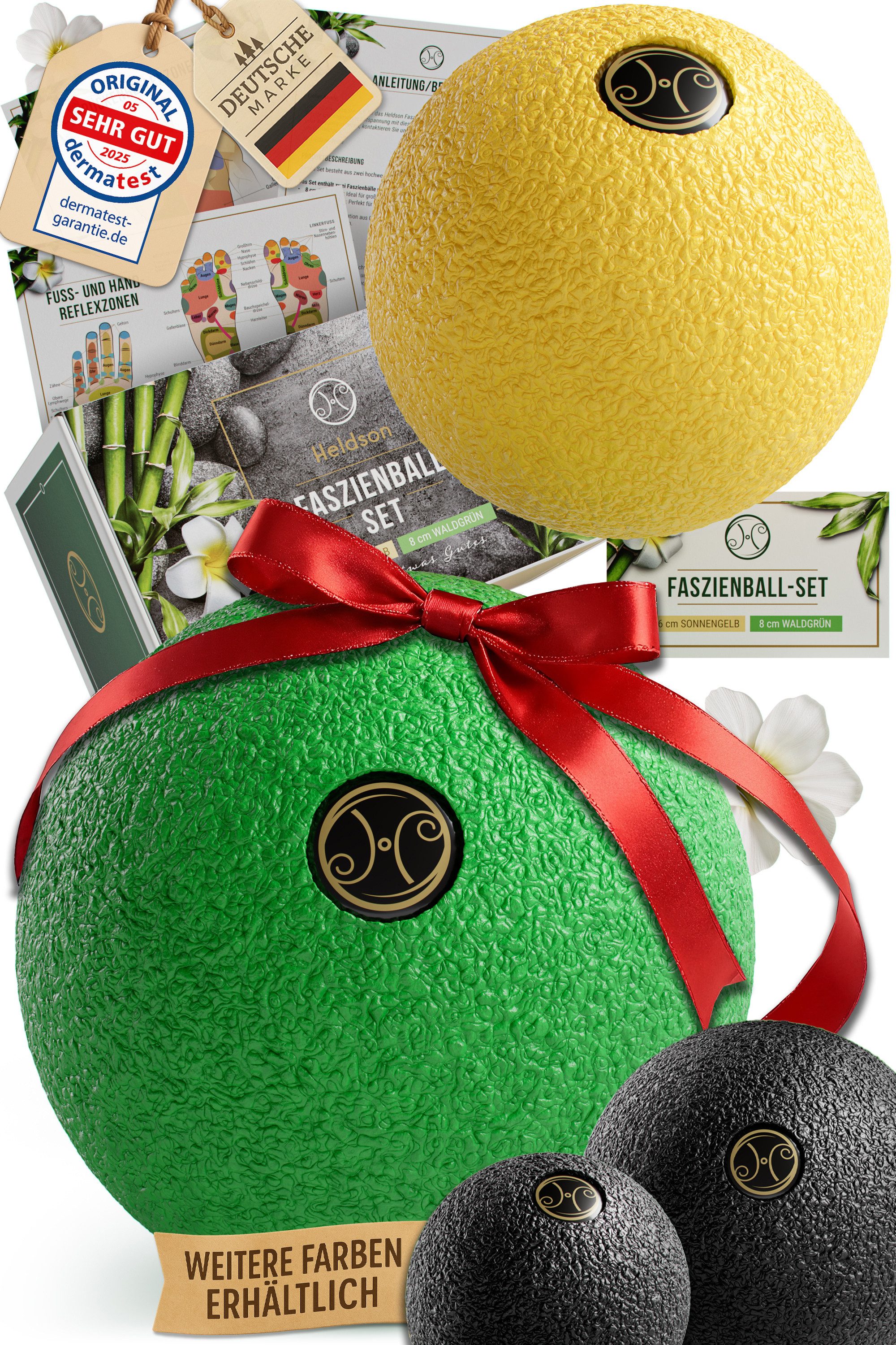 HELDSON Massageball HELDSON® Faszienball Set 2 Stk (6 & 8 cm) Sonnengelb & Waldgrün, 2er Set, 2 Faszienbälle (6 cm & 8 cm) – Dermatest „Sehr gut“, Geschenkbox, Dermatest „Sehr gut“, Geschenkbox, Weihnachten, Geburtstag