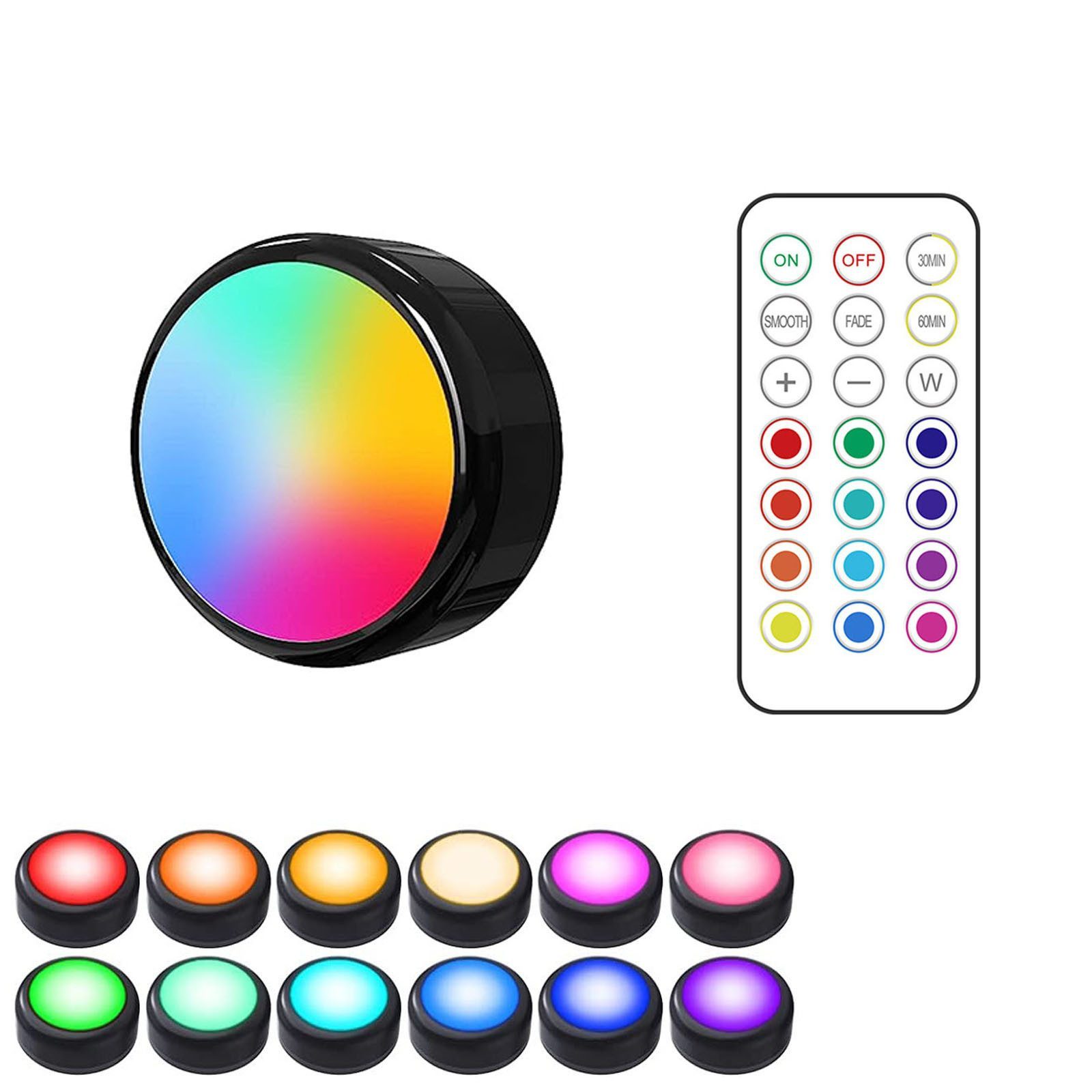 MUPOO LED Unterbauleuchte LED Nachtlicht RGB Touch Spots Dimmbar, 1 Stück, Timer mit Fernbedienung, Schränkeleuchten Batteriebetrieben