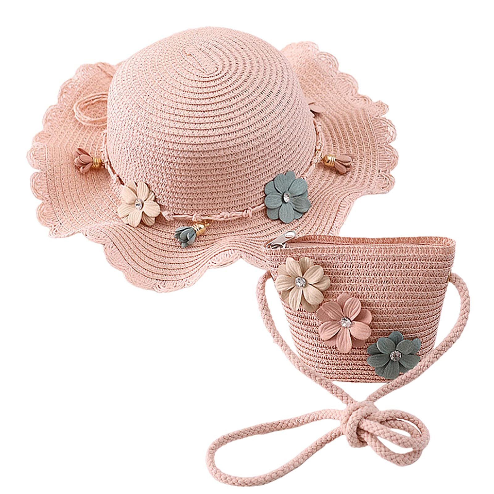 Sonnenhut Strohhut-Set für Kinder: Süßer Sommerhut und Strohtasche für Mädchen