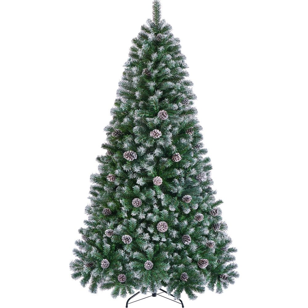 Yaheetech Künstlicher Weihnachtsbaum 183/228 cm (H), 183 cm Tannenbaum mit Kiefernzapfen und 920 Spitzen