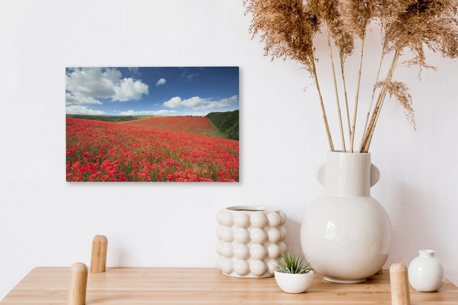 OneMillionCanvasses® Leinwandbild Mohnblumen St), - (1 Blumen cm Aufhängefertig, - Wandbild Leinwandbilder, Himmel, 30x20 Wanddeko