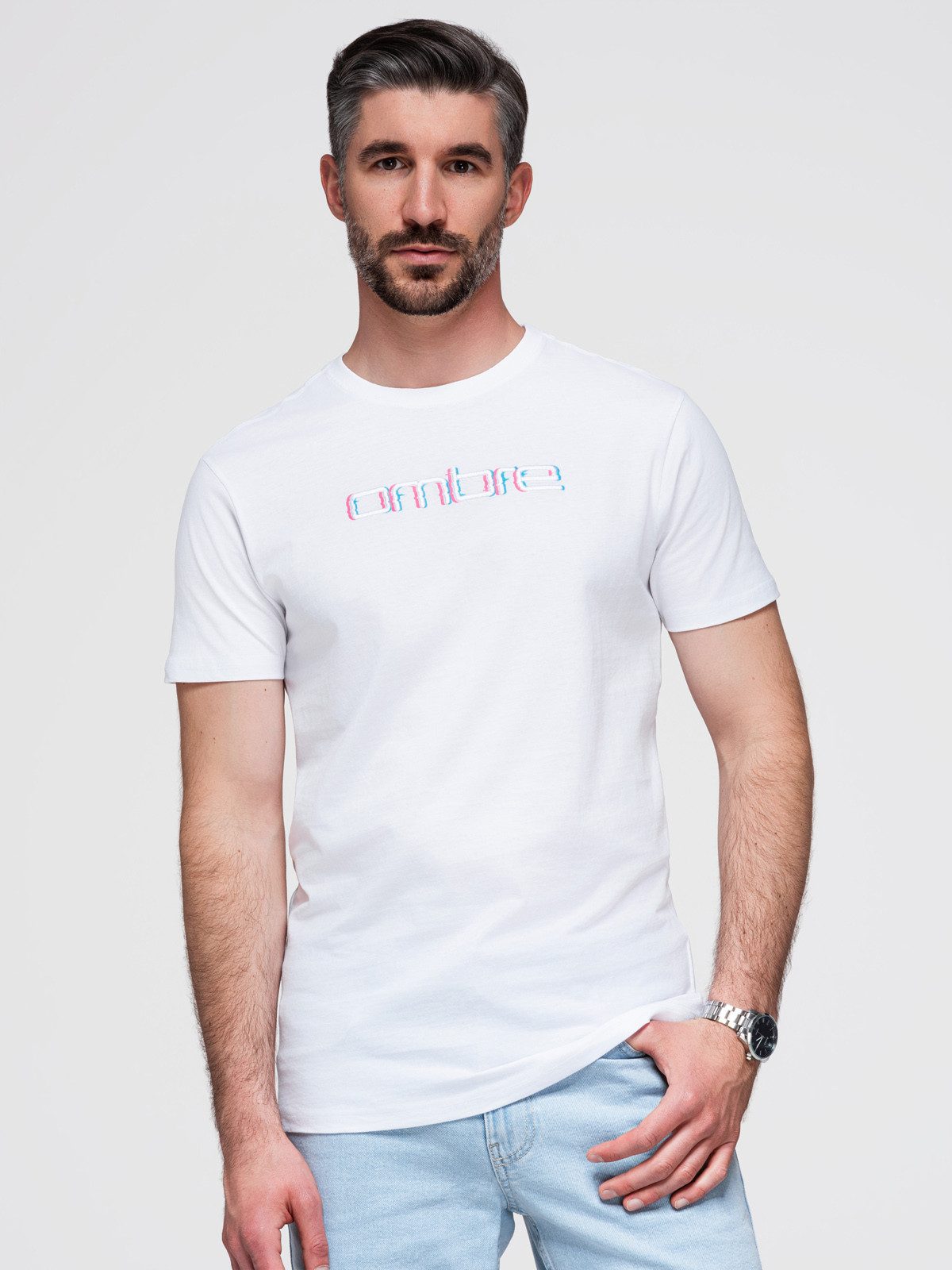 Print-Shirt T-Shirt mit Stickerei auf der Brust