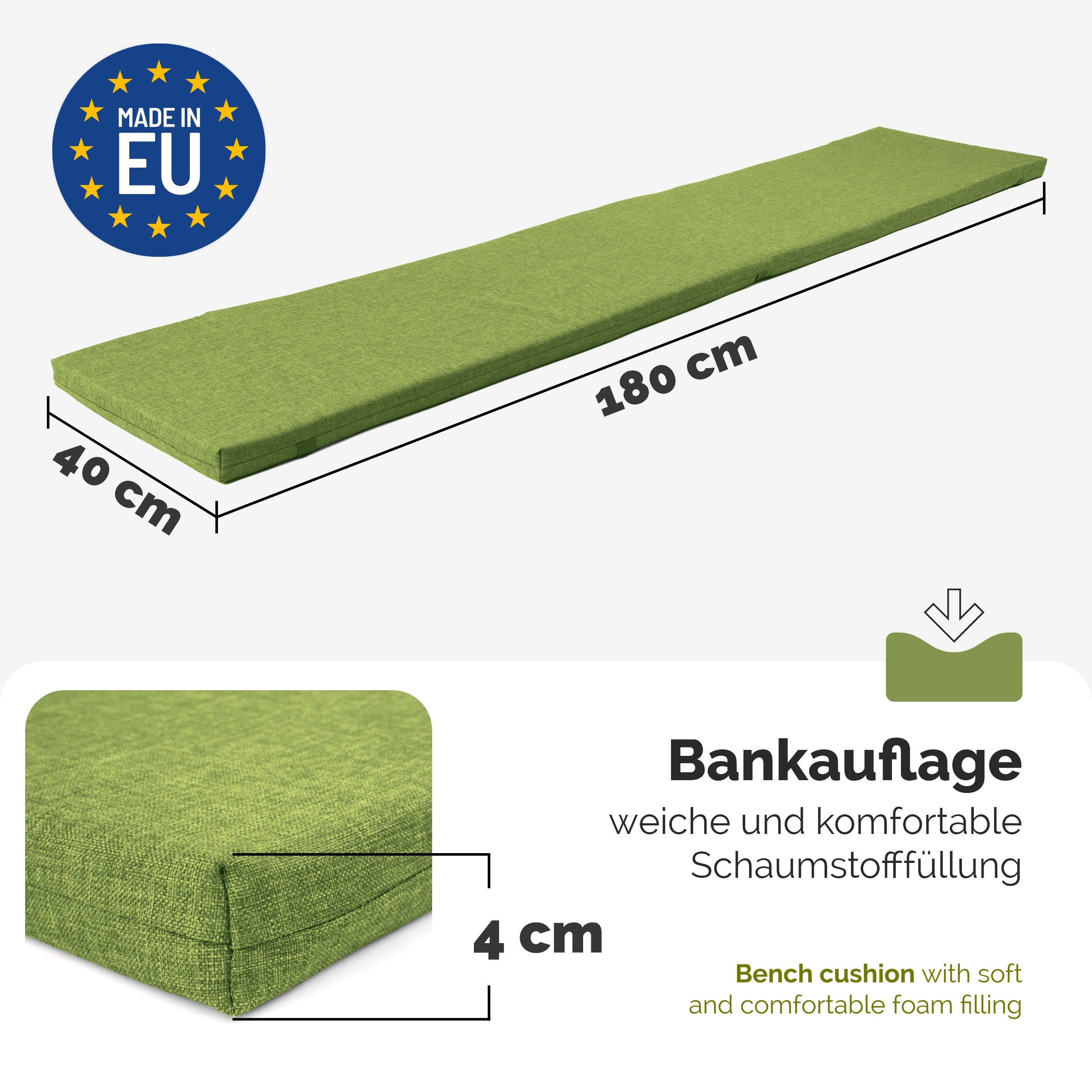 Garronda Bankauflage 100-200 cm, ca. 4 cm dick, wasserabweisend, mit Bändern GD-0220, (1 St), Hypoallergen, UV-beständig, Wasserbeständig