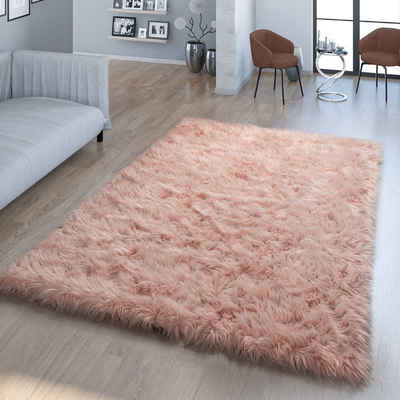 Fellteppich Wohnzimmer Hochflor Teppich Kunst-Fell Design, TT Home, Herz, Höhe: 64 mm