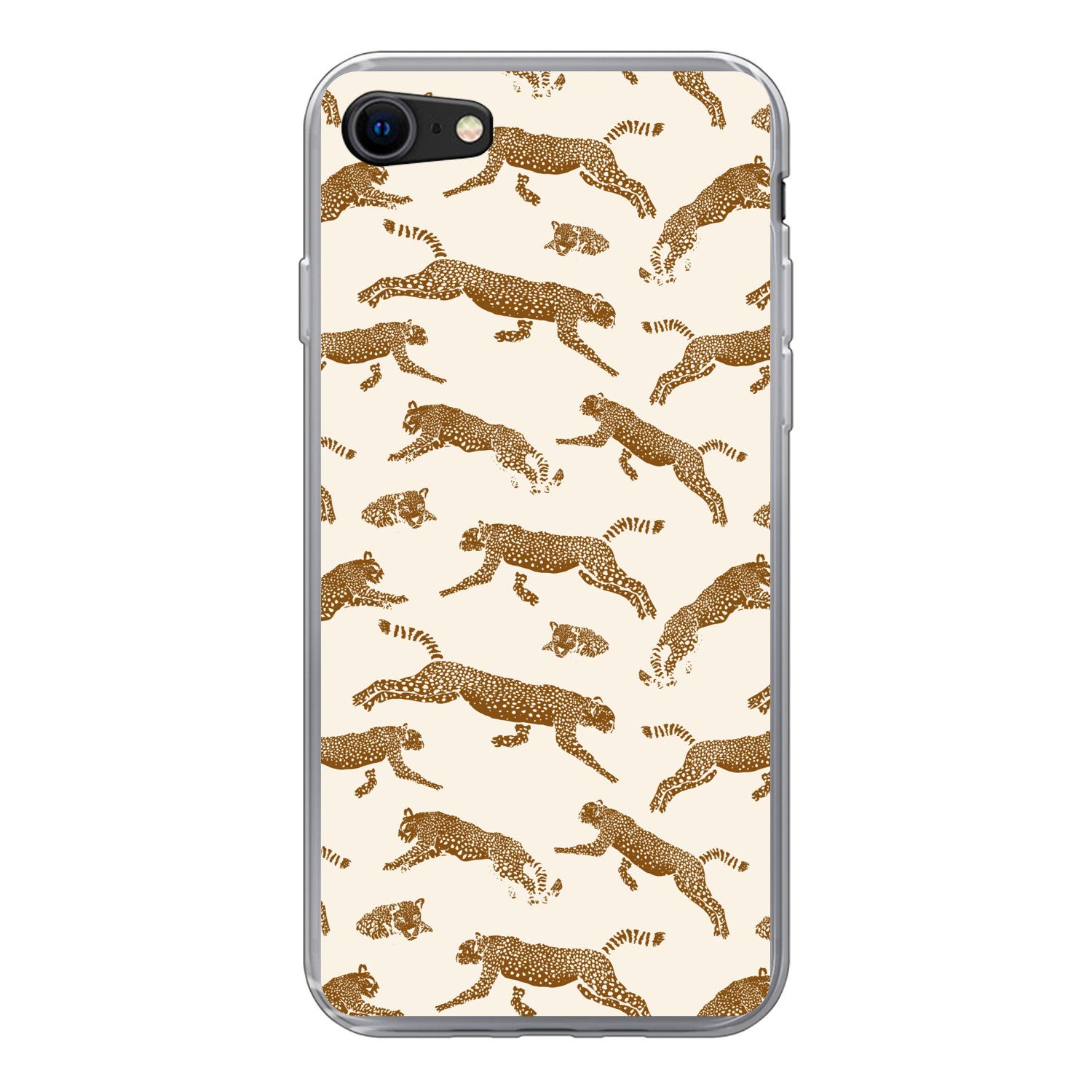 MuchoWow Handyhülle für Apple iPhone SE 2022 Panther - Tiere - Beige - Braun - Muster, Handy Case, Silikon, Bumper Case Dünn