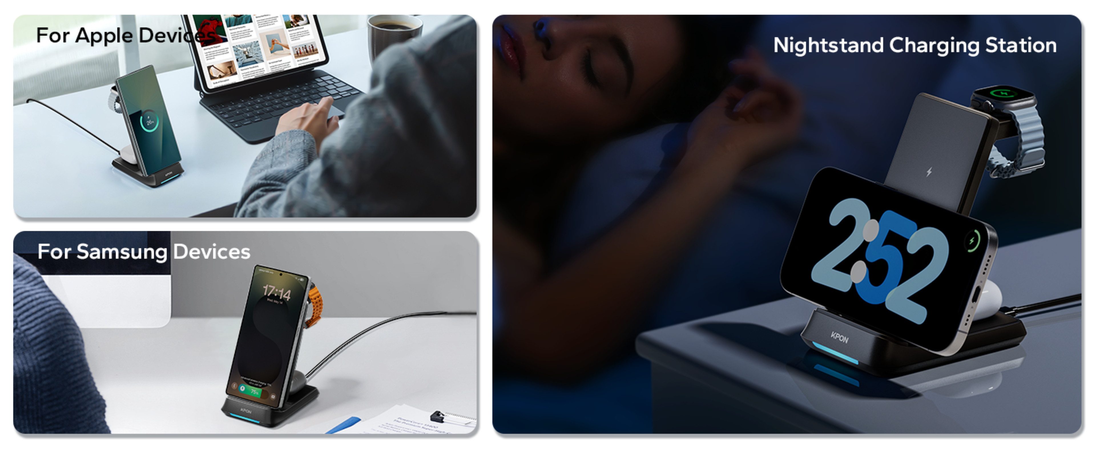 LA CUTE 3-in-1 Induktive Ladestation 20W Faltbar Galaxy iPhone Watch AirPods Wireless Charger (1500 mA, Komplettset für Smartphone, Watch und Earbuds, Ladegerät mit Netzadapter, USB-C-Kabel und Anleitung, 3-in-1 Ladegerät für Samsung, iPhone, Watch, Buds)