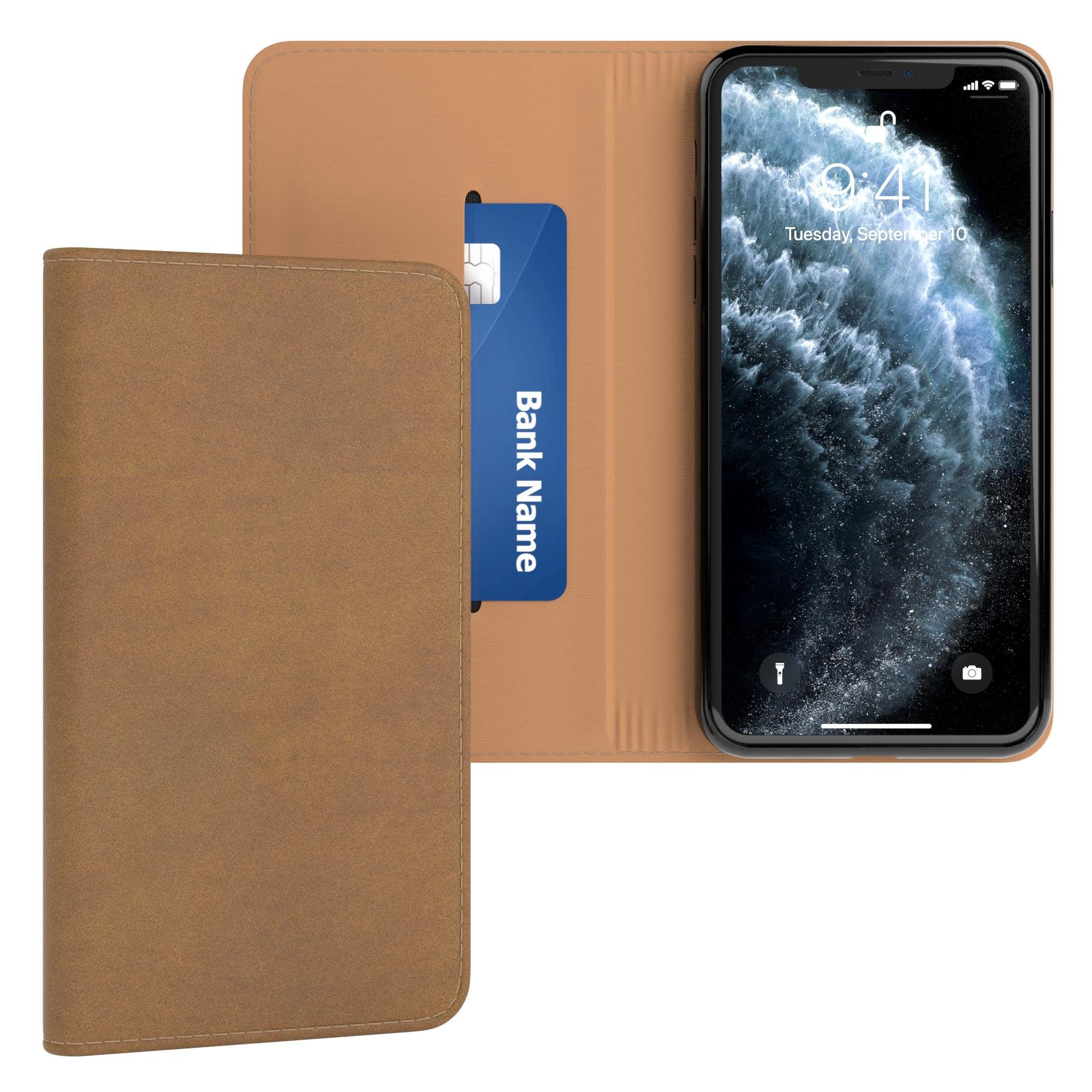 EAZY CASE Handyhülle Bookstyle Vintage für Apple iPhone 11 Pro Max 6,5 Zoll, Tasche Kunstleder Etui Handytasche mit Standfunktion Hülle Hellbraun