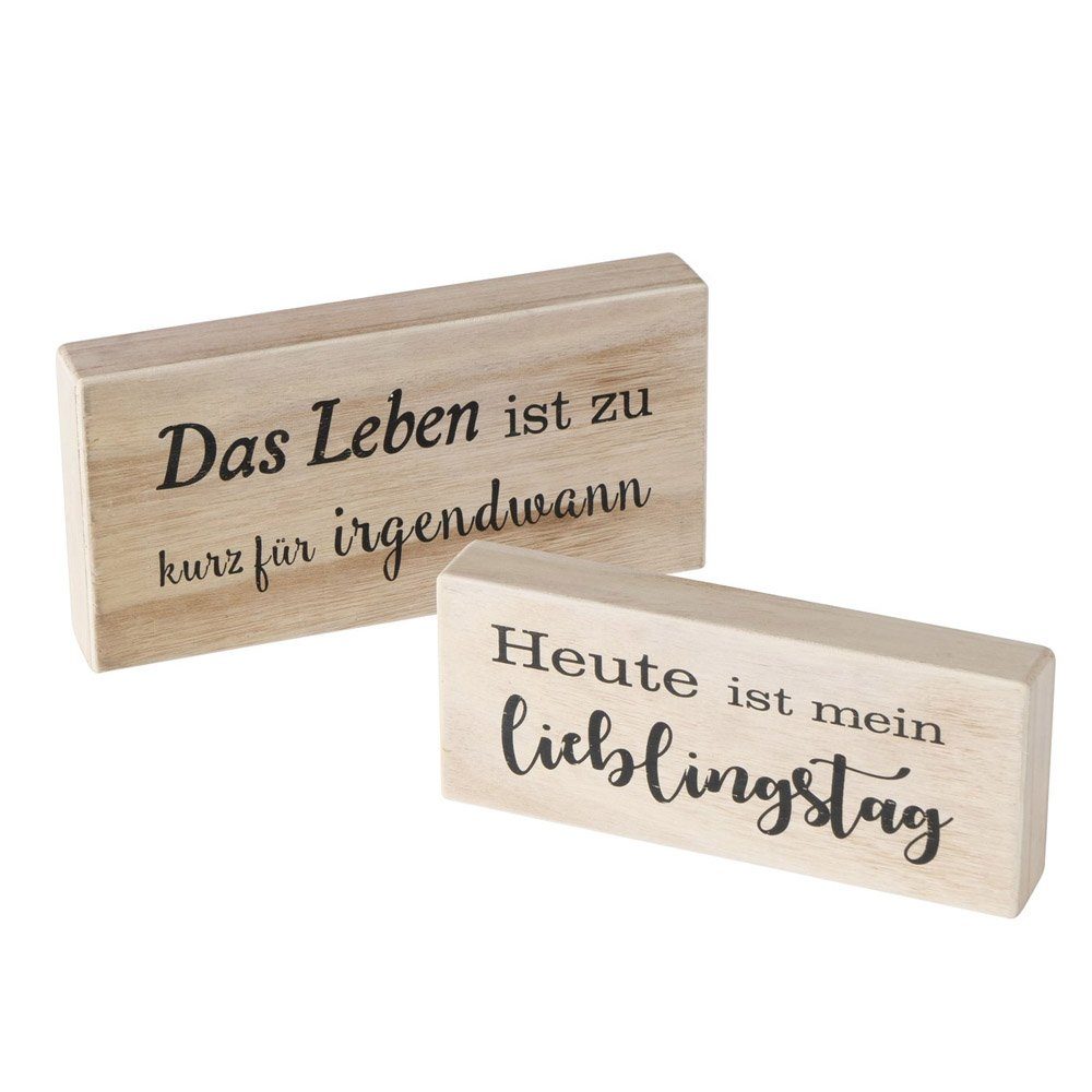 BOLTZE Metallschild 2tlg. Holzschild LEBEN natur mit schwarzer Schrift Aufsteller aus Holz