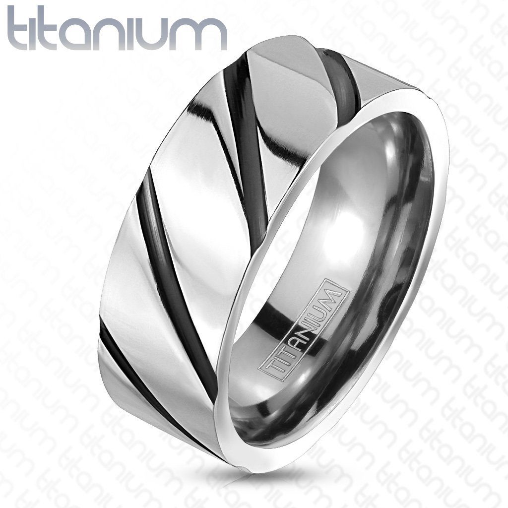 BUNGSA Fingerring Titan-Ring silber mit Erwachsene Streifen schwarzen 8mm 1-tlg), (Ring, Unisex