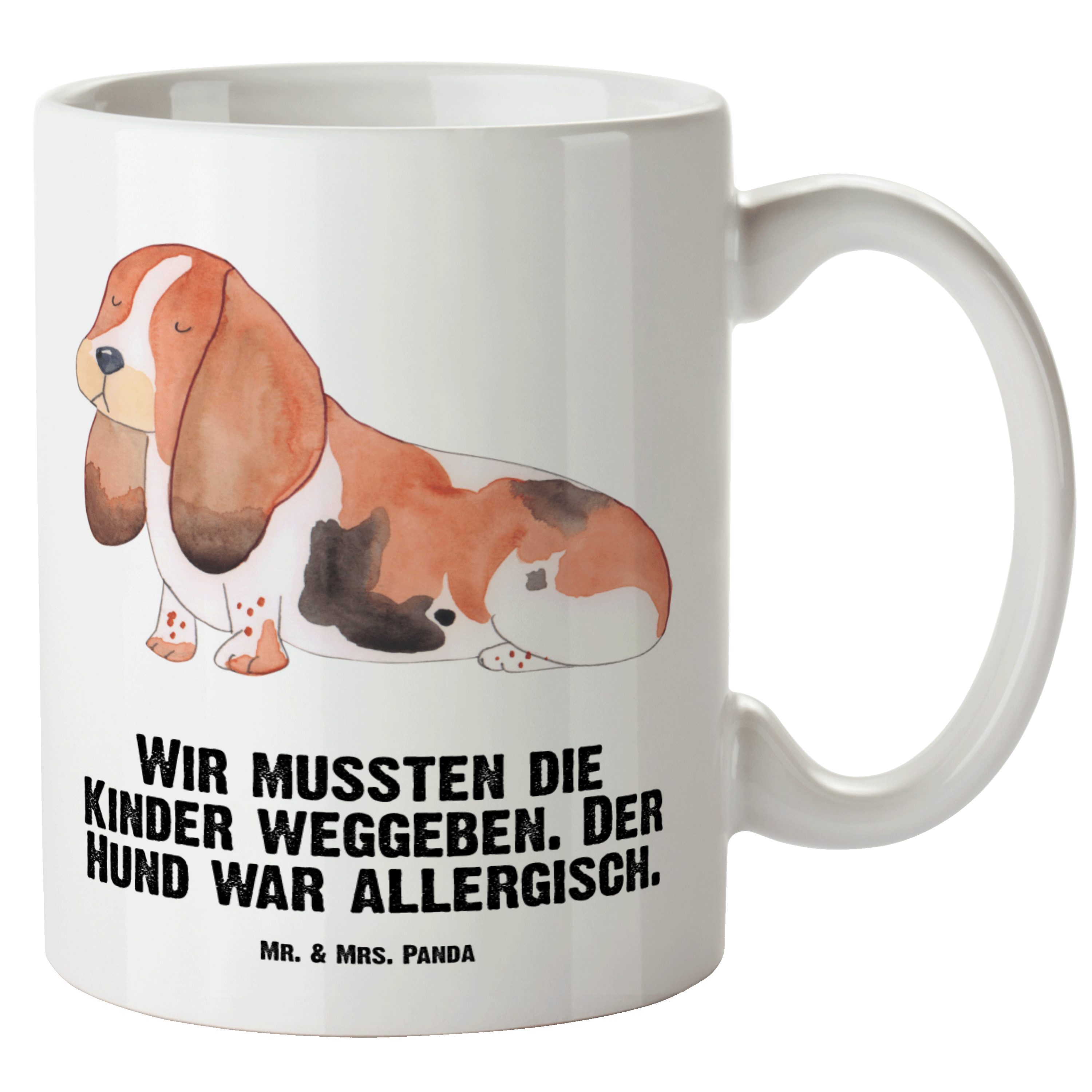 Mr. & Mrs. Panda Tasse Hund Basset Hound - Weiß - Geschenk, Tierliebhaber, spülmaschinenfest, XL Tasse Keramik