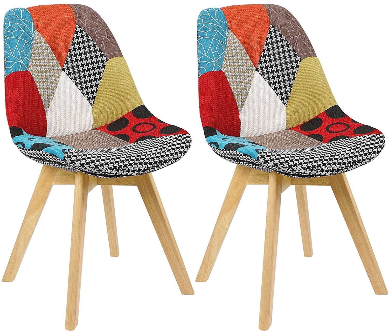 Woltu 4-Fußstuhl (2 St), Patchwork Stühle, Leinen Stoff Holzbeine günstig online kaufen