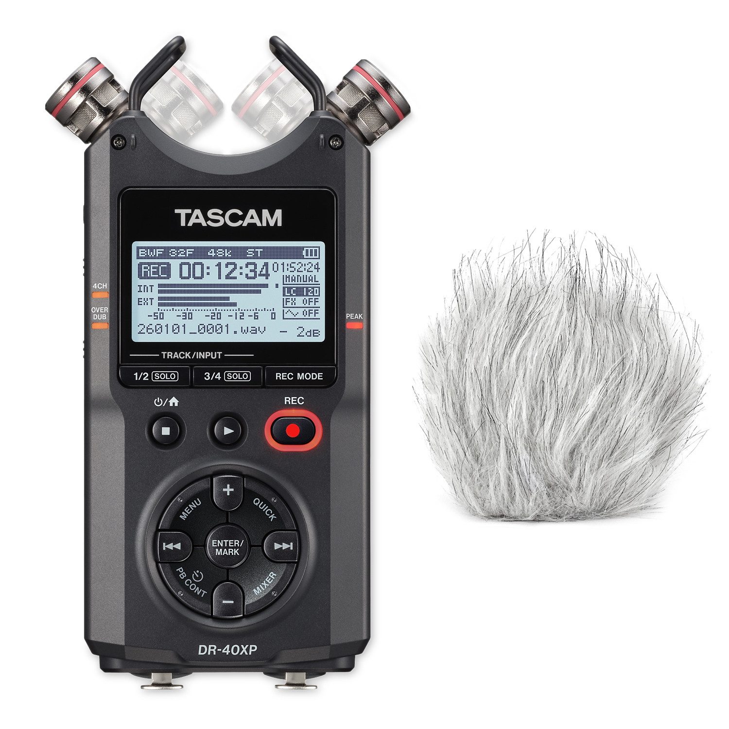 Tascam Tascam Audio-Recorder DR-40XP mit Fell-Windschutz Digitales Aufnahmegerät (Vorteils-Set mit Fell-Windschutz)