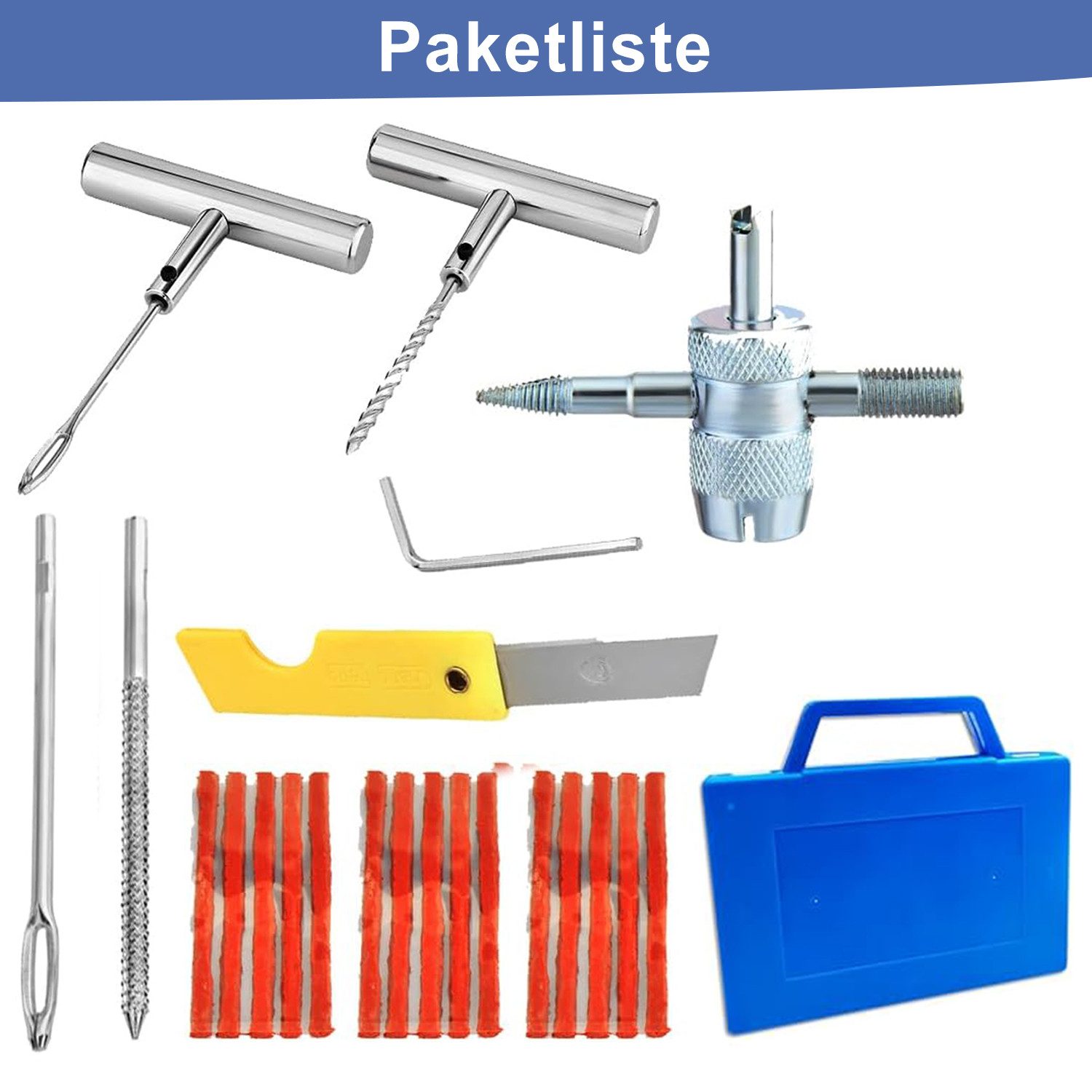 Refined Living Reifen-Reparaturset 23 tlg Autoreifen-Reparatur-Kit Reifenpannen-Reparatur-Kit für Auto, Tragbares Reifenreparaturset für LKW, Geländewagen, Motorräder, Elektrofahrzeuge, Fahrräder und mehr