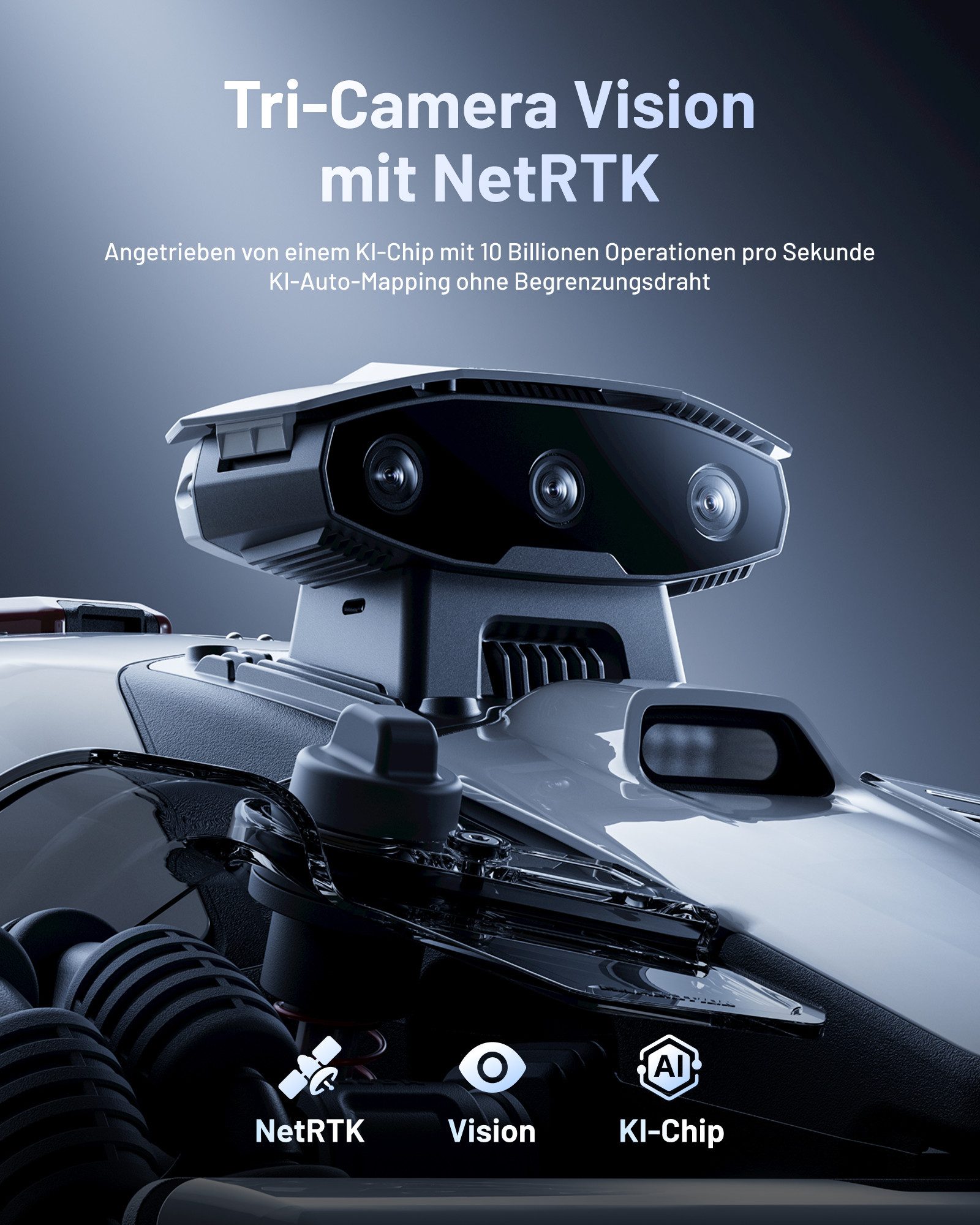 Mammotion Rasenmähroboter LUBA Mini 2 AWD 1000 Mähroboter ohne Begrenzungskabel, bis 1000 m² Rasenfläche, Triple-Kamera KI-Vision + NetRTK, Randmähen, DropMow, Auto-Kartierung