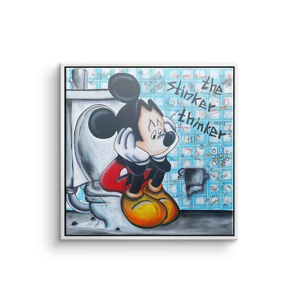 DOTCOMCANVAS® Leinwandbild, Leinwandbild The stinker Thinker Micky Maus Mickey Mouse Bad designed weißer Rahmen