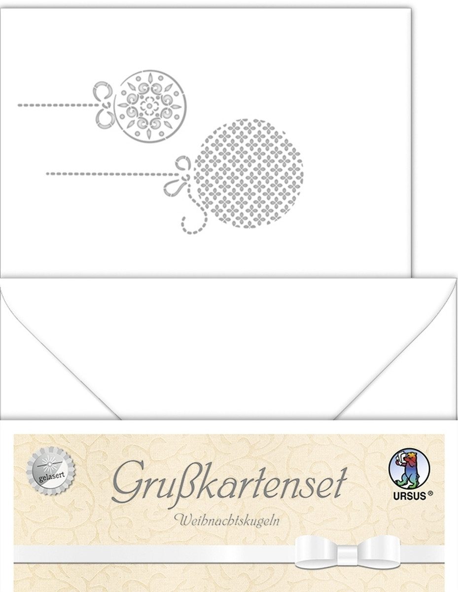 Thumbnail - Ursus - Ludwig Bähr Designpapier Doppelkarte A6 gelasert + Kuvert VE=5 Sets Weihnachtskugeln weiß