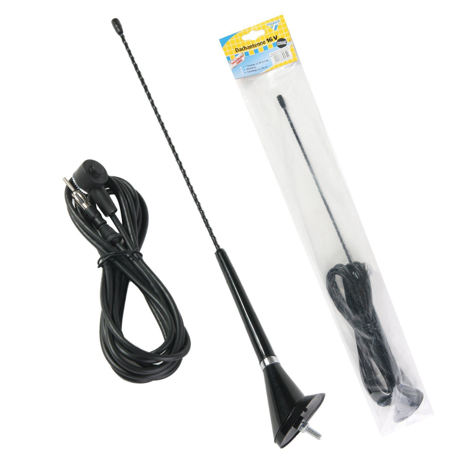 Cartrend Kfz DachAntenne 16V Kabel Universal DIN Autoradio-Ersatzantennenstab  (AM,FM,UKW,Radio), Auto-Antenne Dach-Antenne FM AM UKW-Empfang, DIN-Stecker  150 Ohm