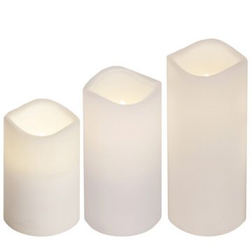MARELIDA LED-Kerze LED Kerzenset Paul flackernd Batterie Timer Fernbe. Außen weiß 3er Set (3-tlg)