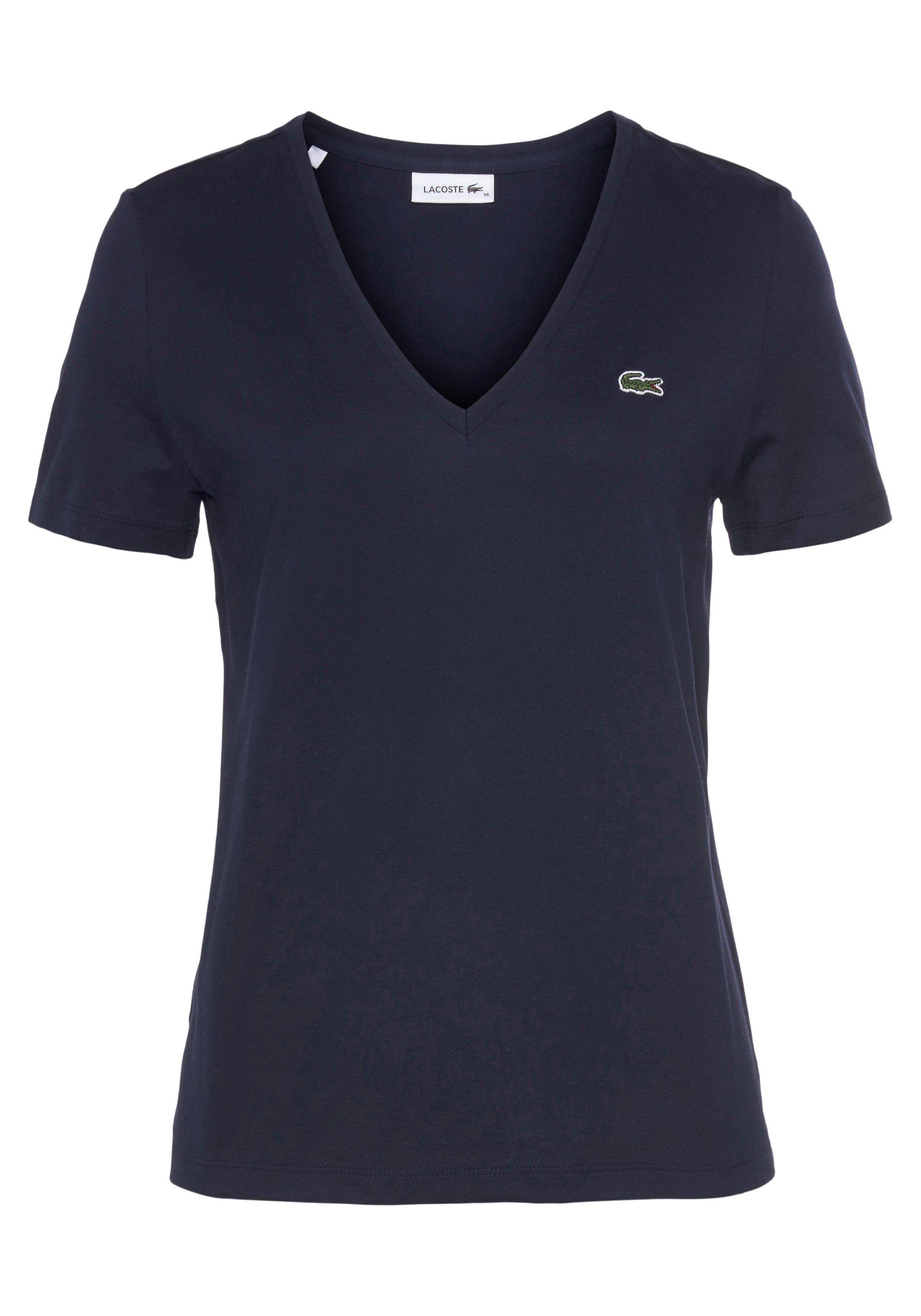 Lacoste T-Shirt »Lacoste Damen-T-Shirt mit V-Ausschnitt« (1-tlg) mit  Logo-Patch auf der Brust