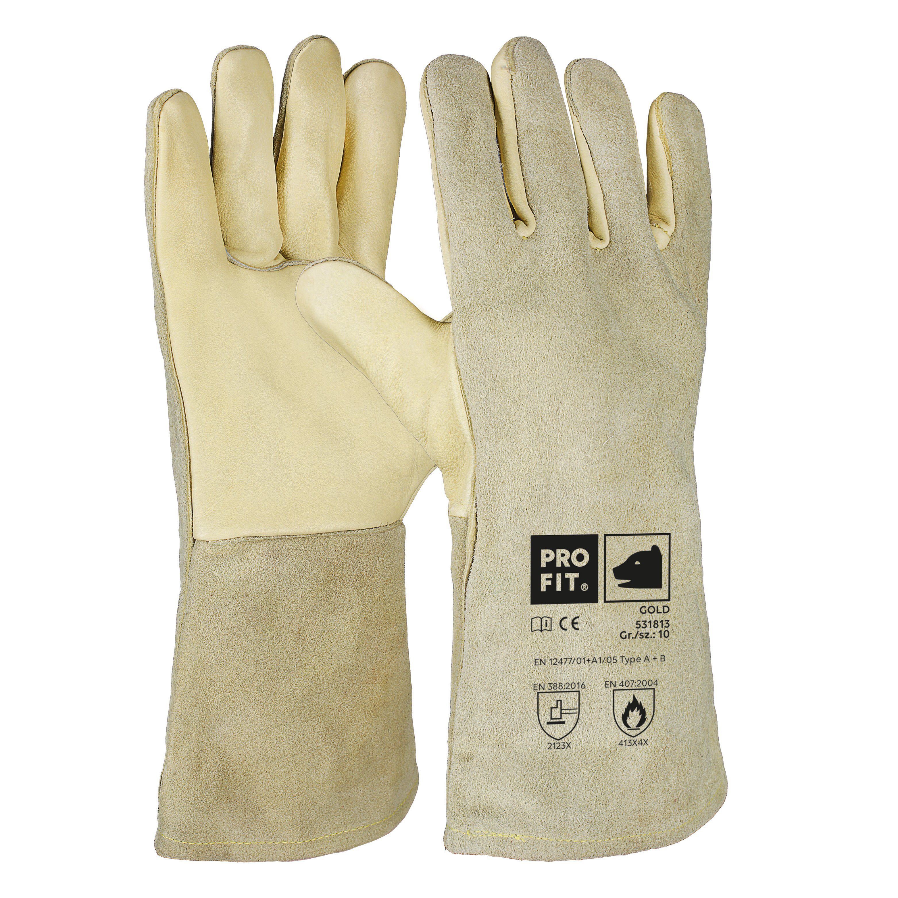 PRO FIT Schweißerhandschuhe Kombi Rindleder-Schweißerhandschuh, Gold, (1, Paar)