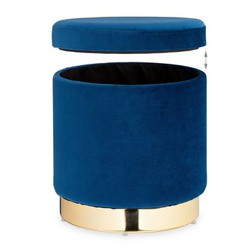 relaxdays Sitzhocker Samthocker mit Stauraum blau