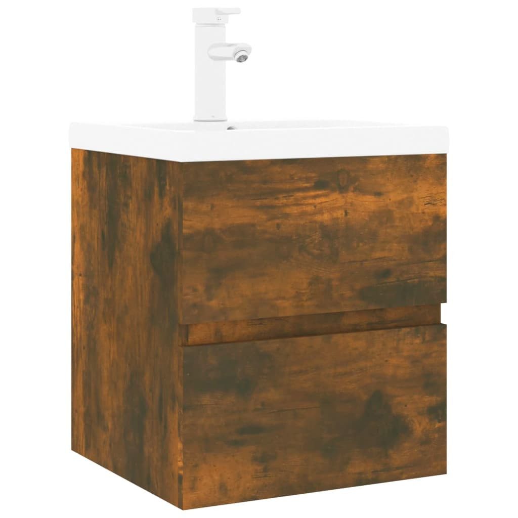 vidaXL Waschbeckenunterschrank Waschbeckenschrank mit Einbaubecken Räuchereiche Holzwerkstoff (1-St)