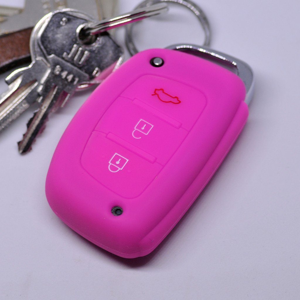 mt-key Schlüsseltasche Autoschlüssel Softcase Silikon Schutzhülle Pink, für Hyundai i10 i20 i40 ix25 ix35 Tucson Accent Ioniq Sonata Santa Fe