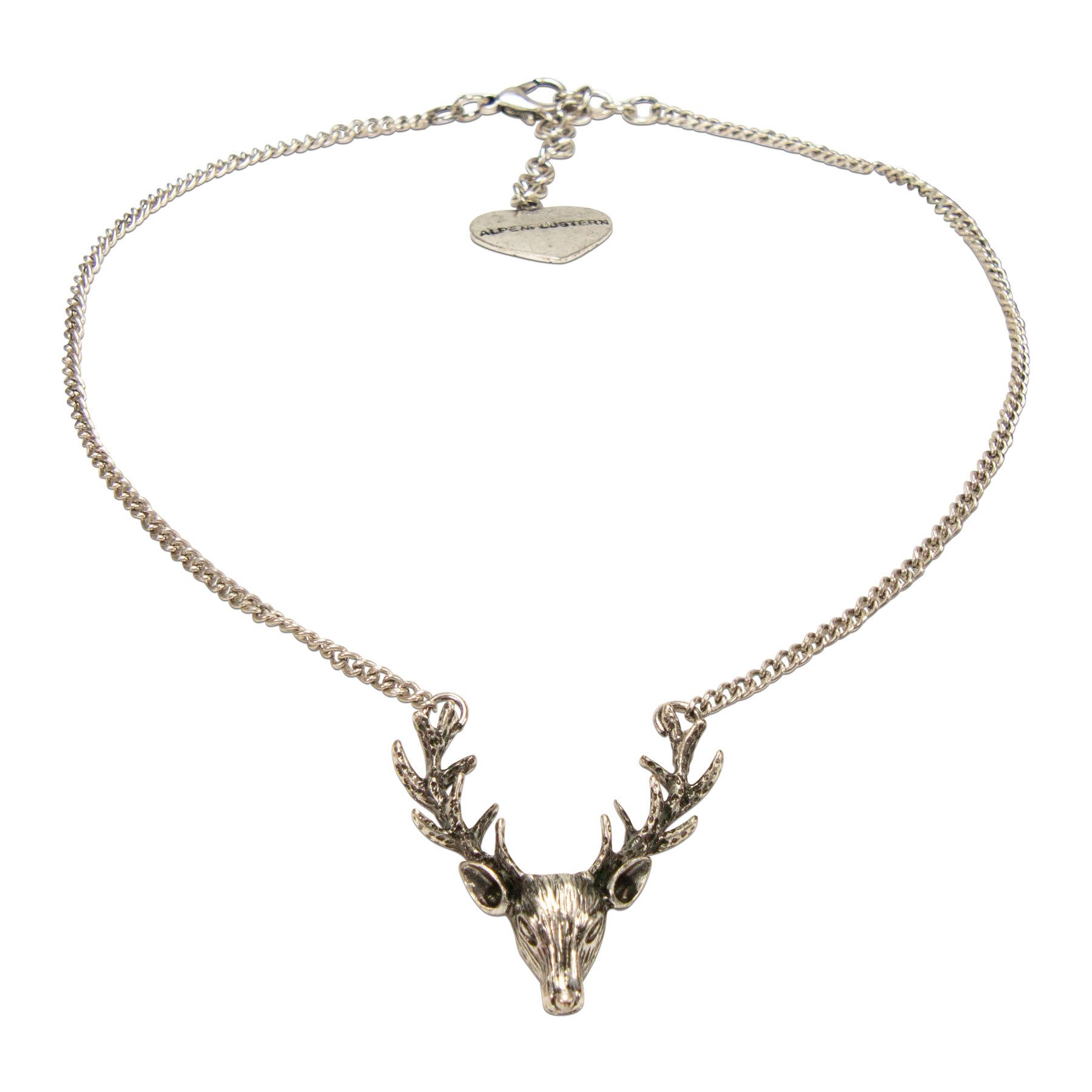 Alpenflüstern Collier Trachtenkette Metall-Halskette Hirsch (antik-silber-farben), - Damen-Trachtenschmuck Dirndlkette