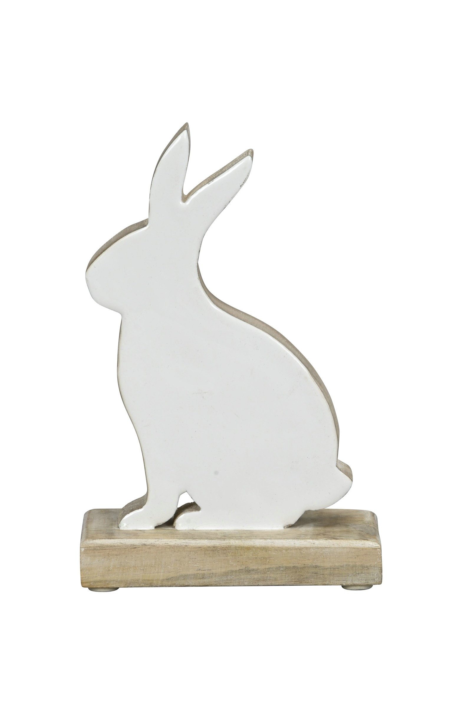 finehomegarden Osterhase Hase Mangoholz weisß-natur Skulptur Figur Holz Ø13x6cm H19cm, Osterdekoration Landhaus Ostern/ Paket
