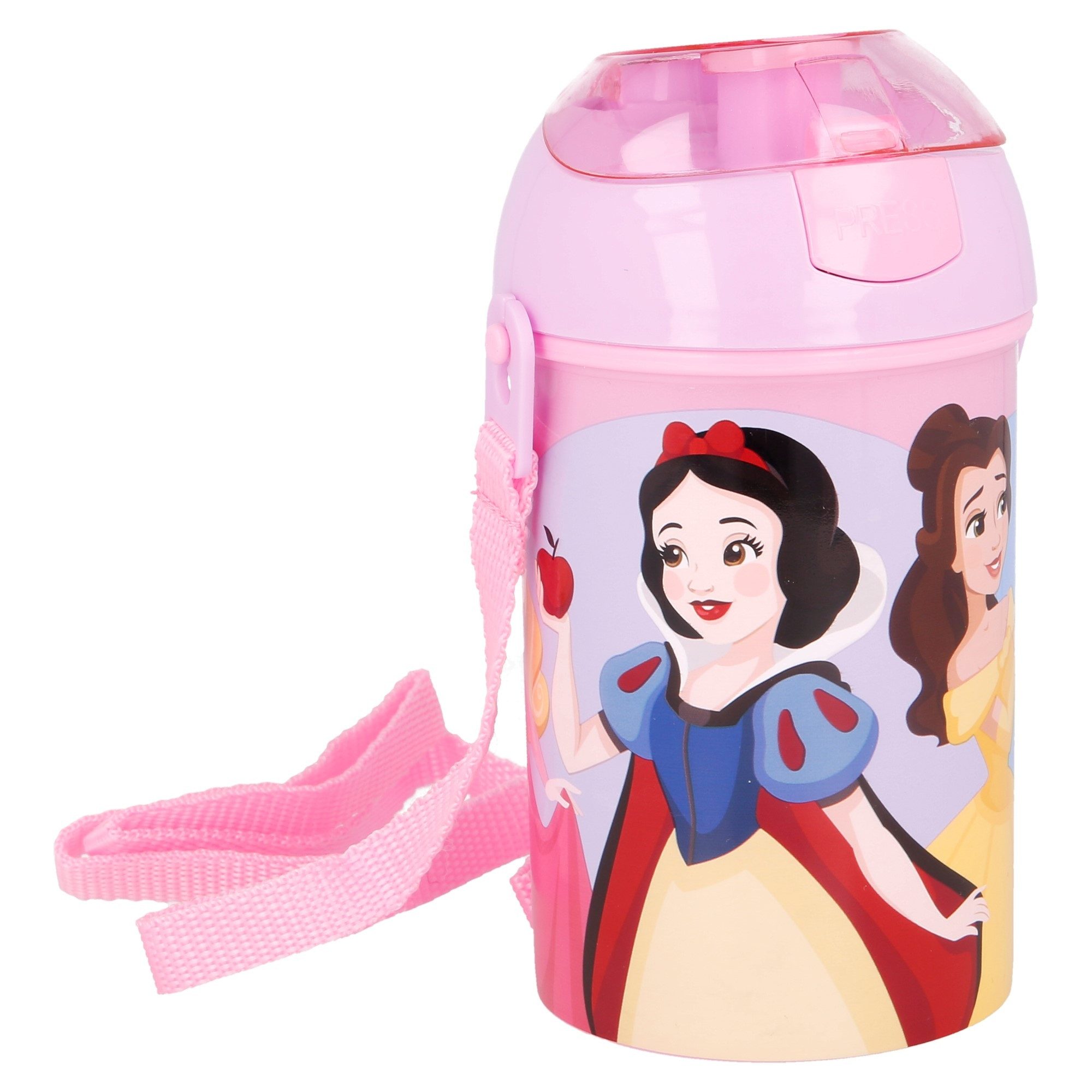 Trinkflasche Disney Prinzessin Wasserflasche Flasche mit Trinkhalm Gurt 450 ml