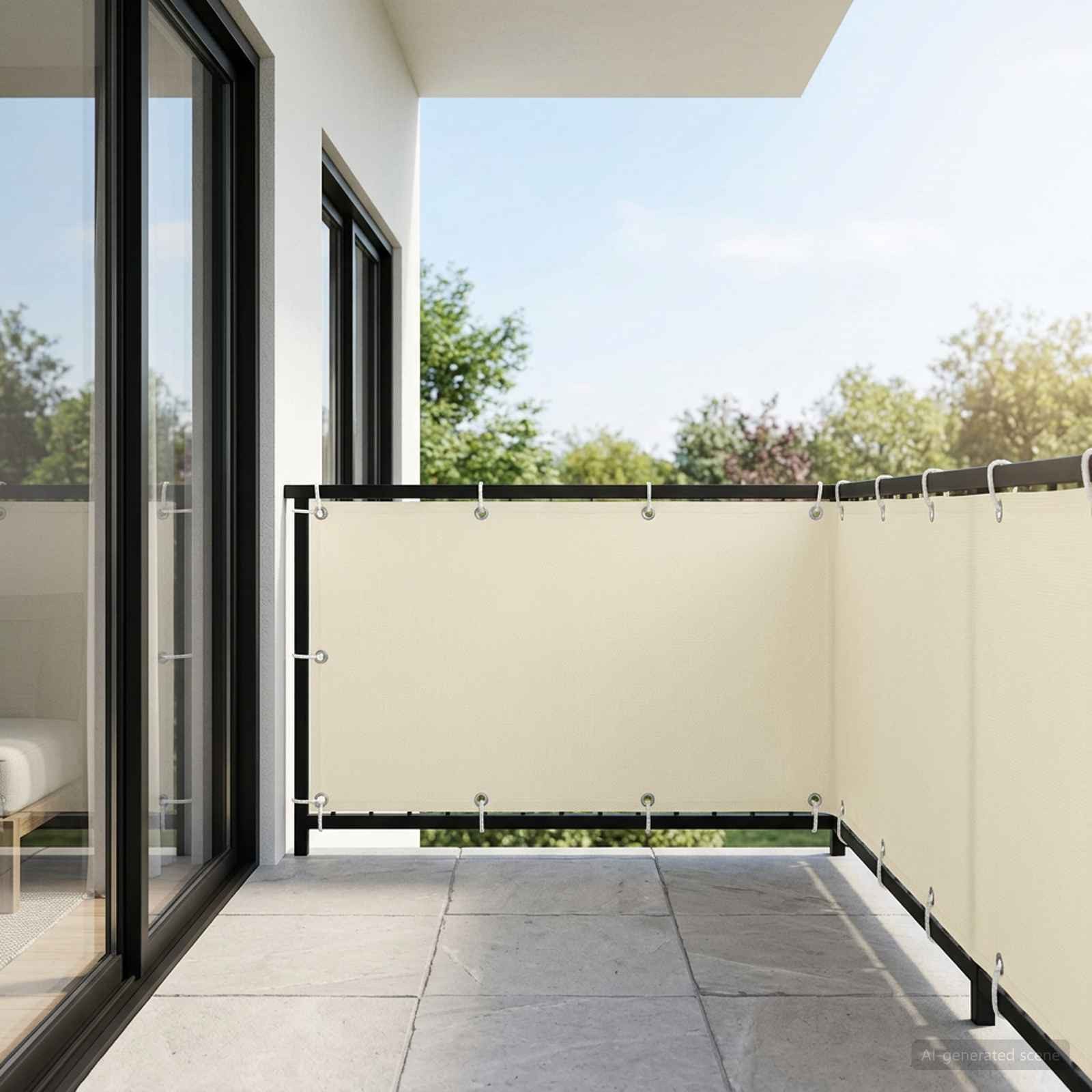 vidaXL Balkonsichtschutz Balkon Sichtschutz 150 x 300 cm Stoff mit PU-Beschichtung Creme (1-St)