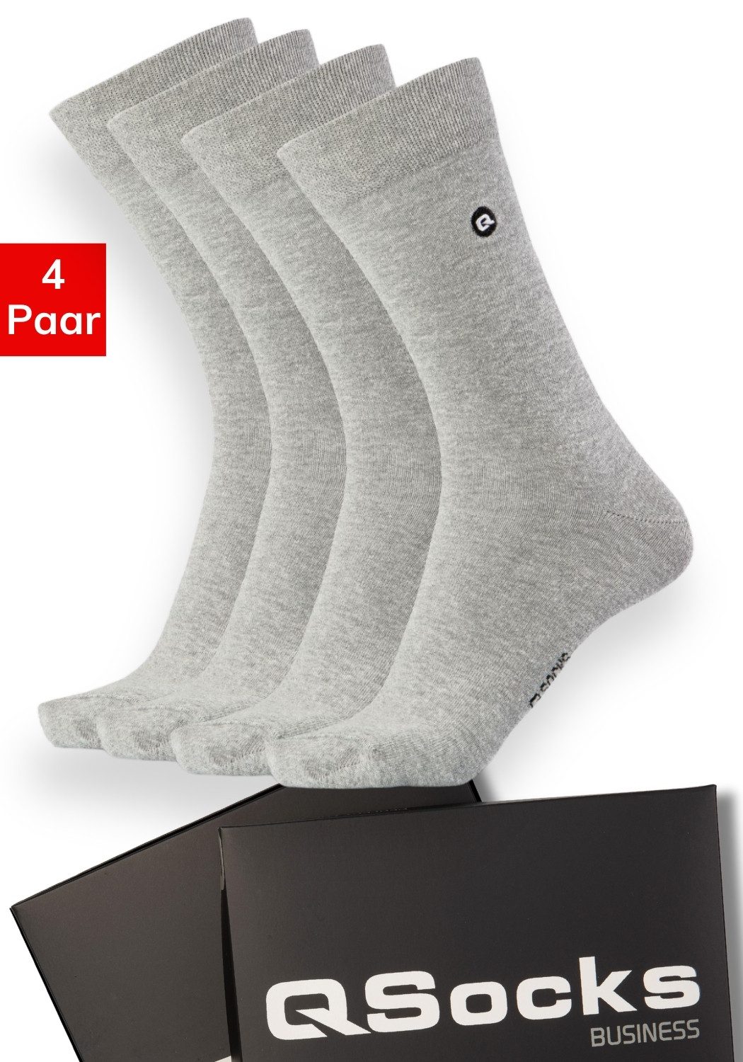 QOLONIA Businesssocken Herren Socken Baumwolle ohne Gummi 39-46 (Packung, 4 Paar) nahtlos, mit eingestricktem Logo