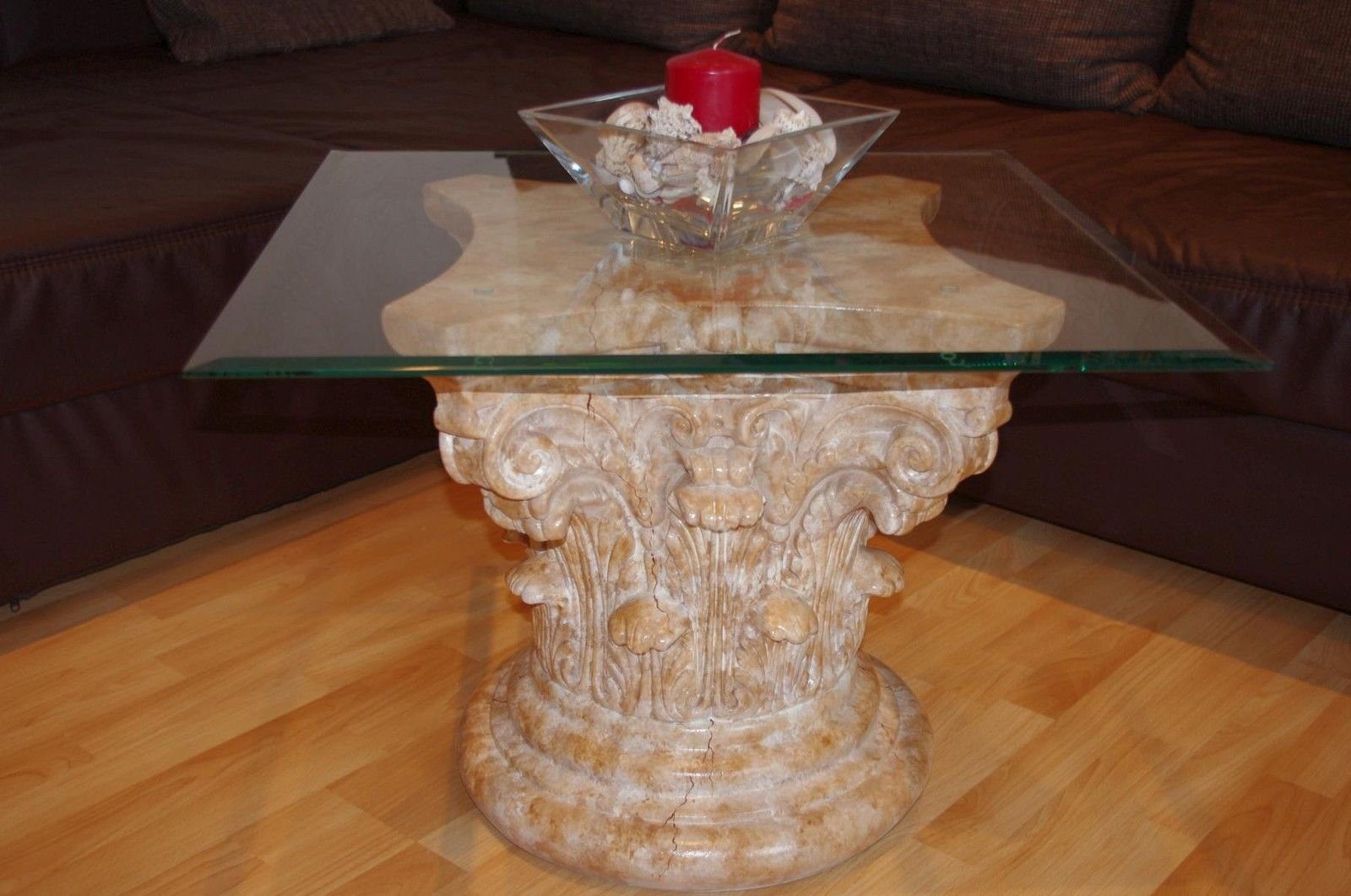 Wohndesign Couchtisch 70cm x Antikes Glastisch Couchtisch Beistelltisch Wohnzimmertisch Marmortisch