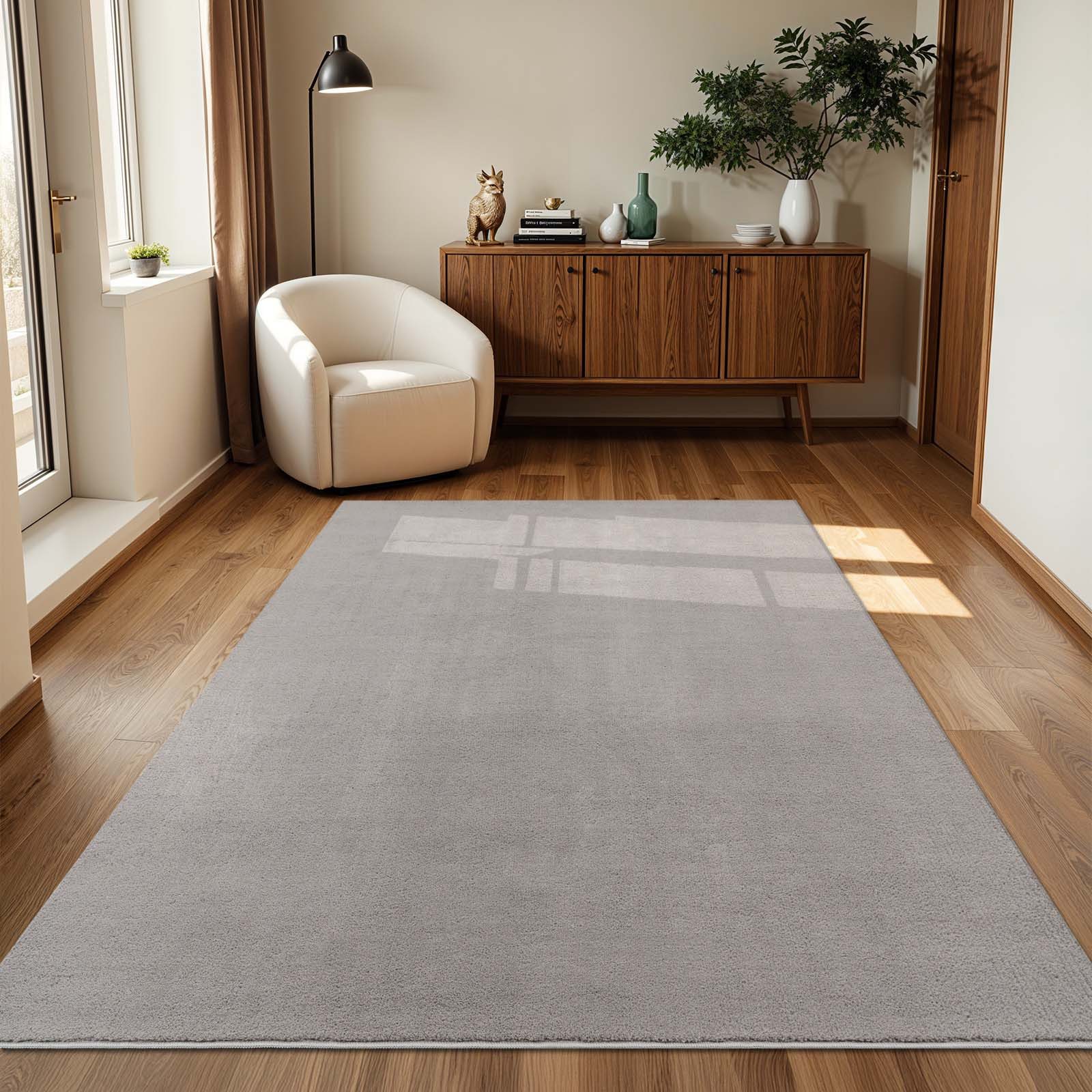 TaraCarpet Teppich Supersoft Kurzflorteppich Fiona Uni, rechteckig, Höhe: 14 mm, Wohnzimmer, Schlafzimmer, Esszimmer, Fiona grau 50x80