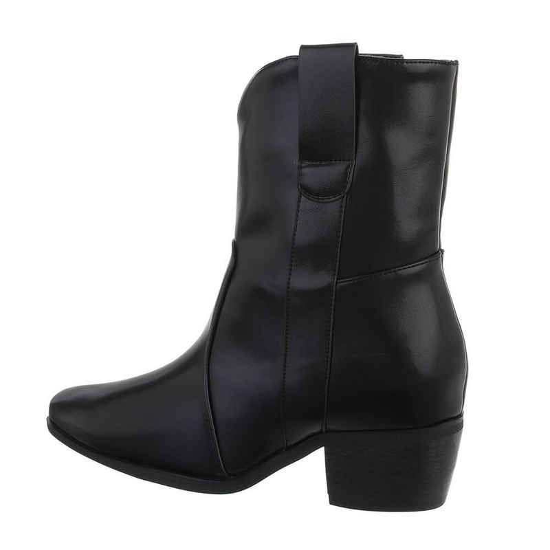 Ital-Design Damen Cowboyboots Western Stiefelette Blockabsatz Western- & Bikerboots in Schwarz