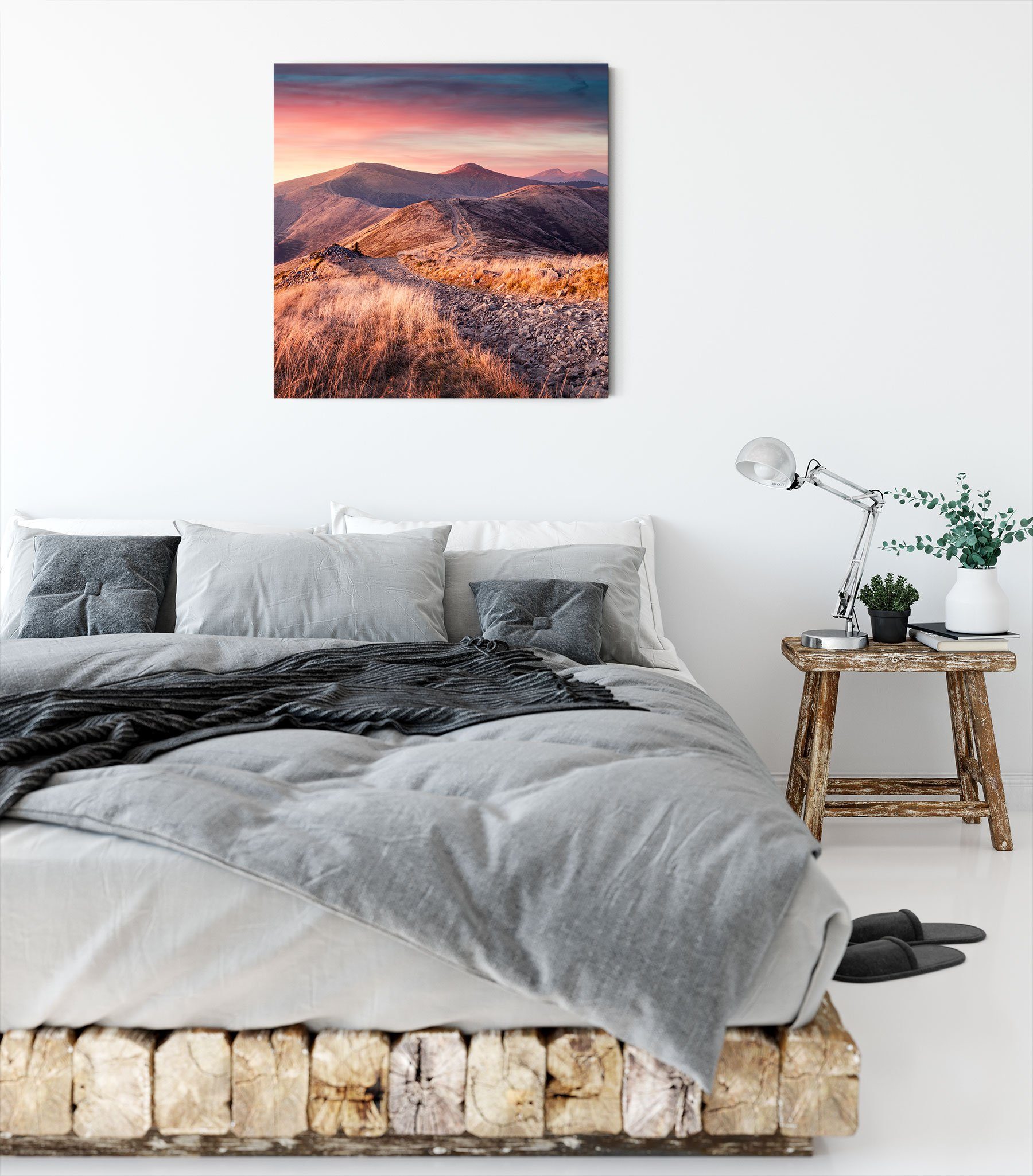 Leinwandbild bespannt, Sonnenuntergang, fertig Zackenaufhänger bei Sonnenuntergang Steinlandschaft bei St), Steinlandschaft (1 Leinwandbild inkl. Pixxprint