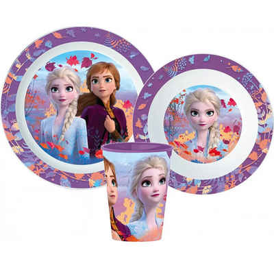 Disney Kindergeschirr-Set Disney Die Eiskönigin Elsa Kinder Geschirr-Set 3 teilig (3-tlg), 1 Personen, Kunststoff, Becher Teller Schüssel